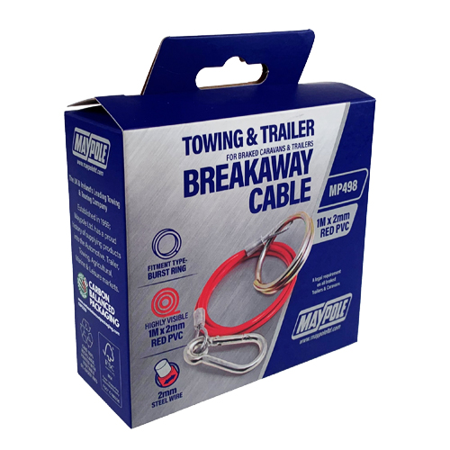 Maypole Red Breakaway Cable 1m x 2mm Trailer Caravan Towing Towbar