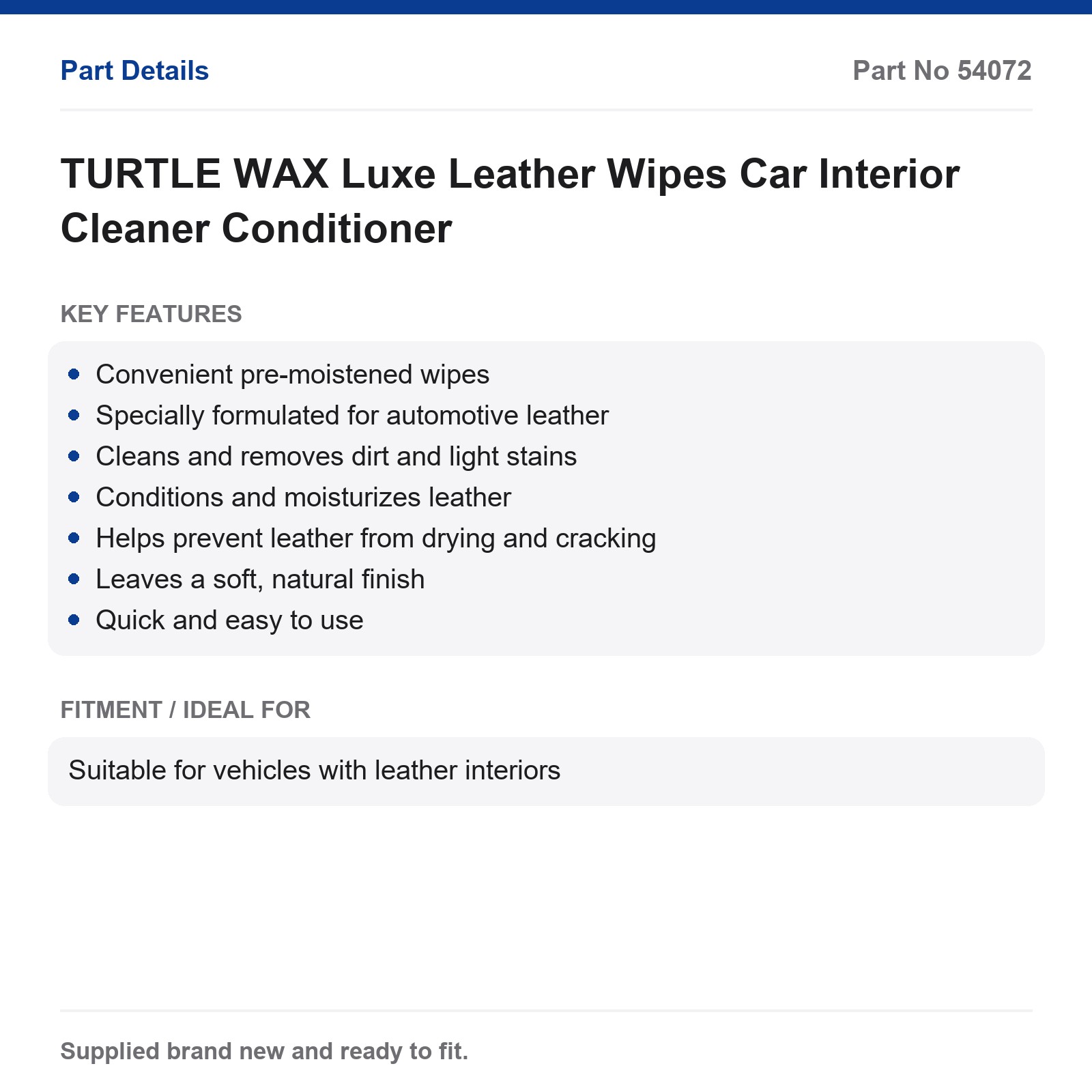 TURTLE WAX Luxe Leather Wipes Car Leather Cleaner Conditioner - Image 2
