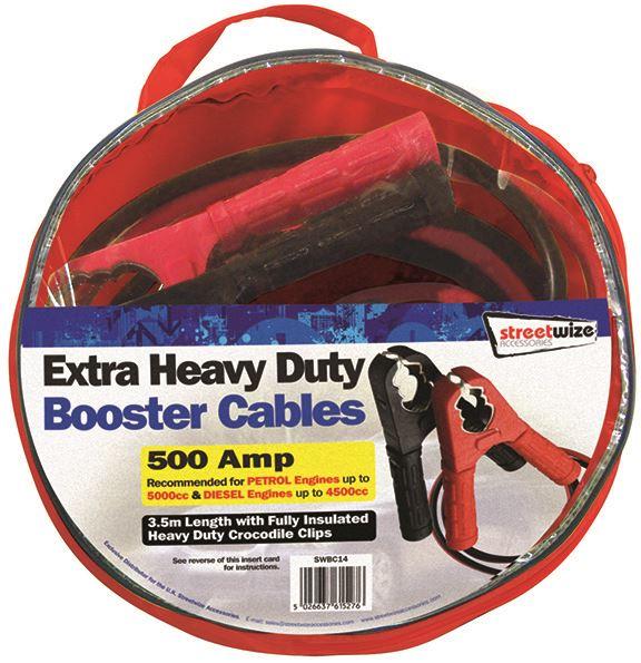 Streetwize Booster Cables 3m Heavy Duty 500 Amp Petrol up to 5000cc