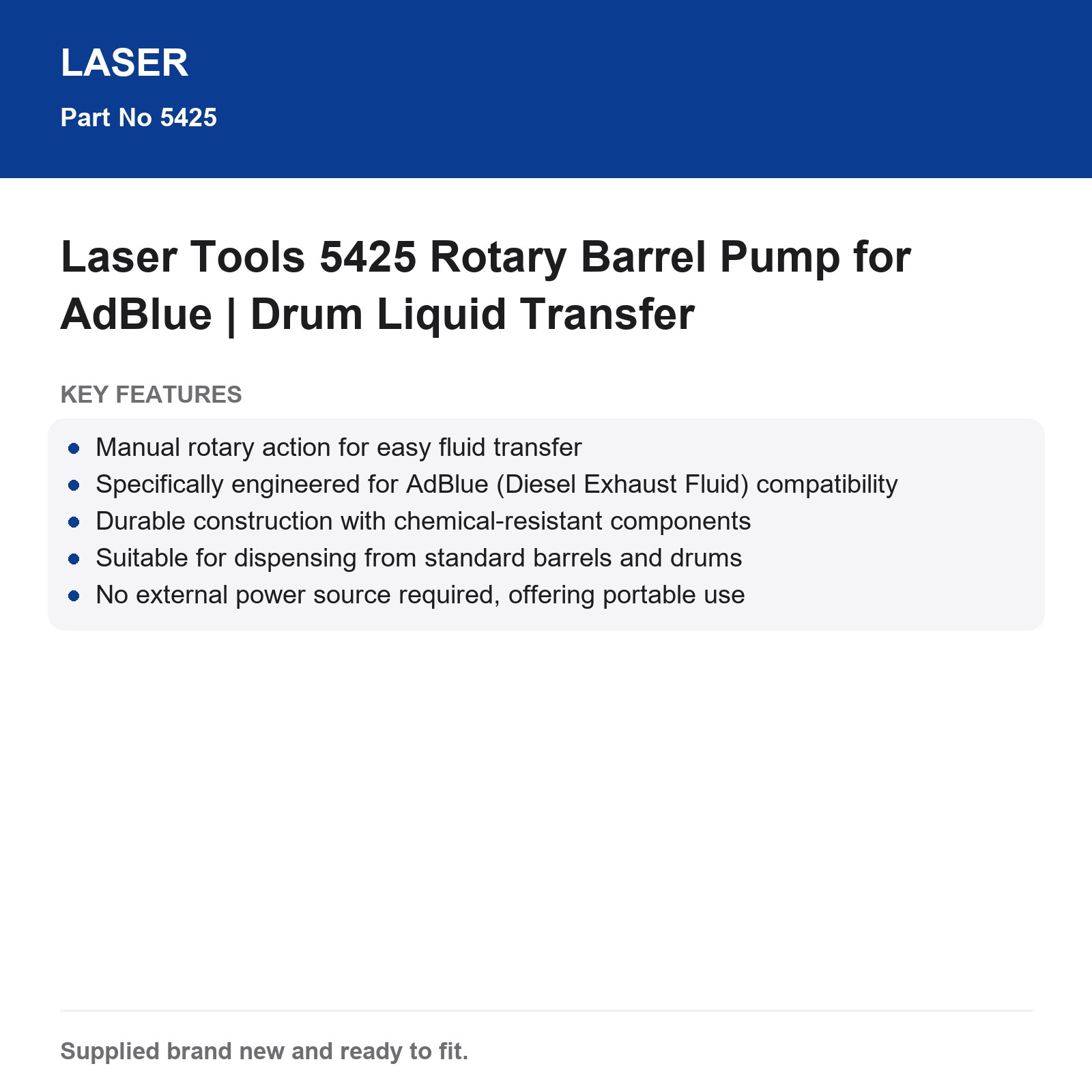 Laser Tools 5425 AdBlue Rotary Barrel Pump Manual Drum Dispenser - Image 7