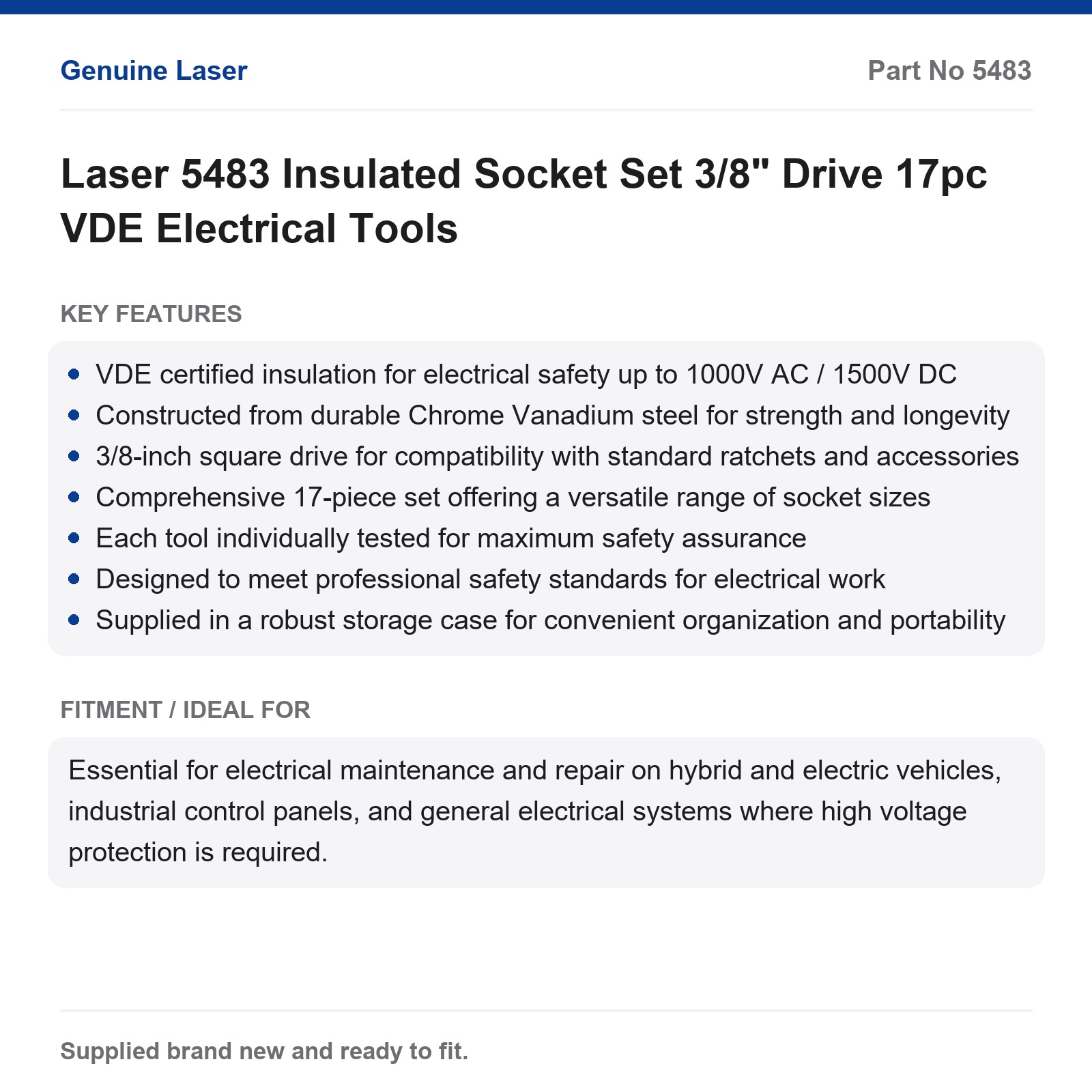 Laser 5483 VDE Insulated Socket Set 3/8" Drive 17pc Electrical Tools - Image 6