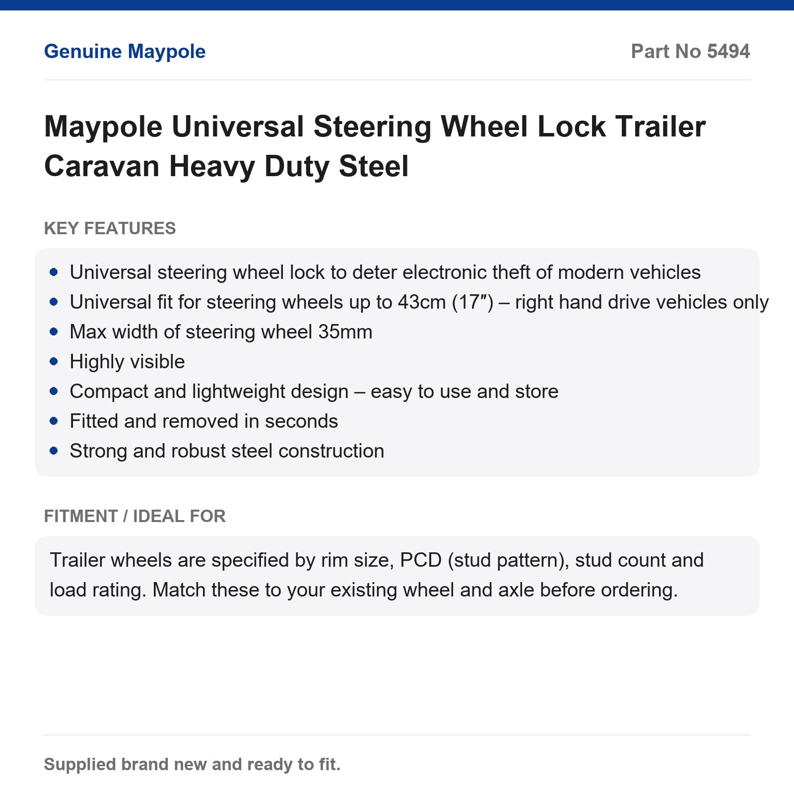 Universal Steering Wheel Lock Maypole Heavy Duty Steel Car Van Caravan - Image 5