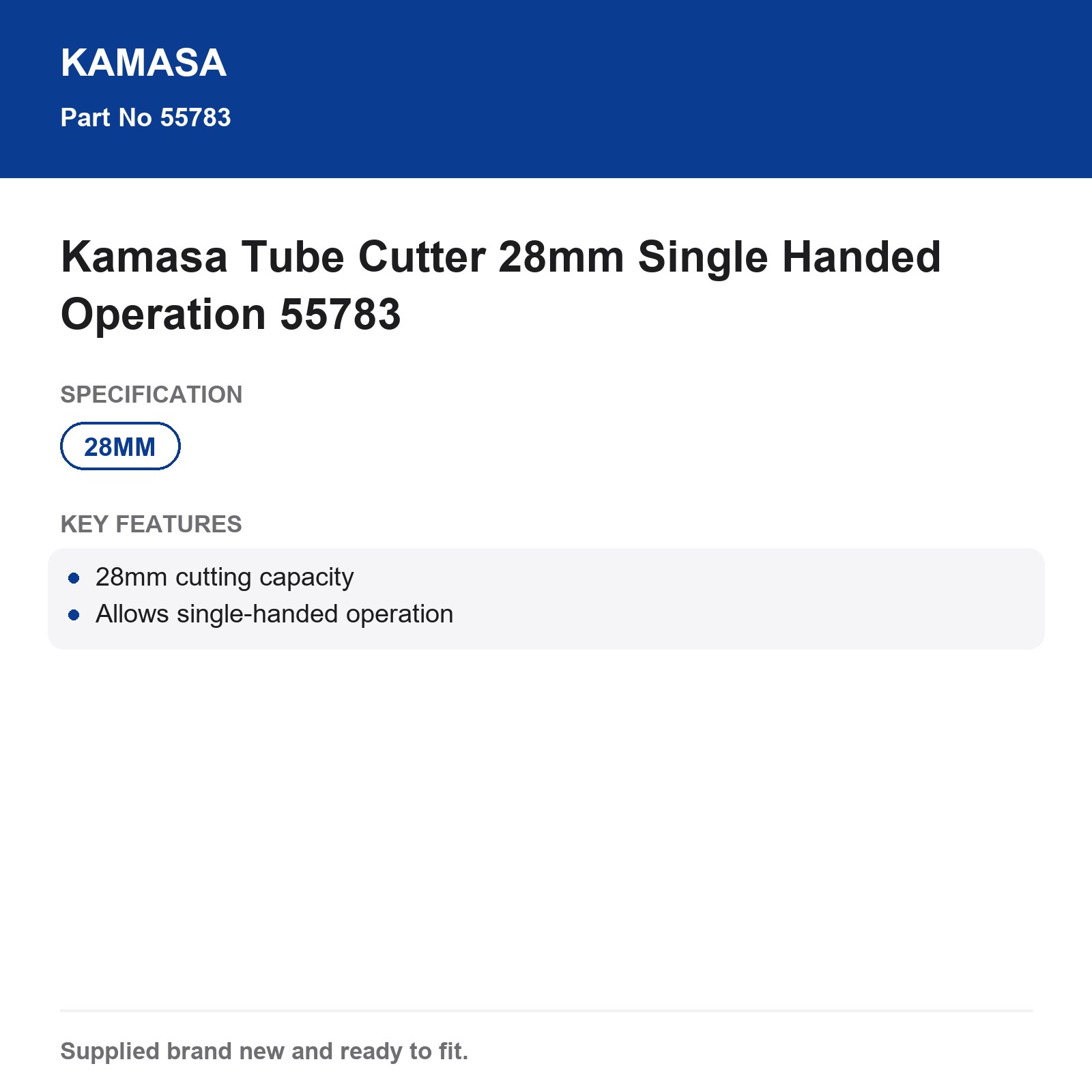 Kamasa Tube Cutter 28mm Single Handed Operation 55783 - Image 3