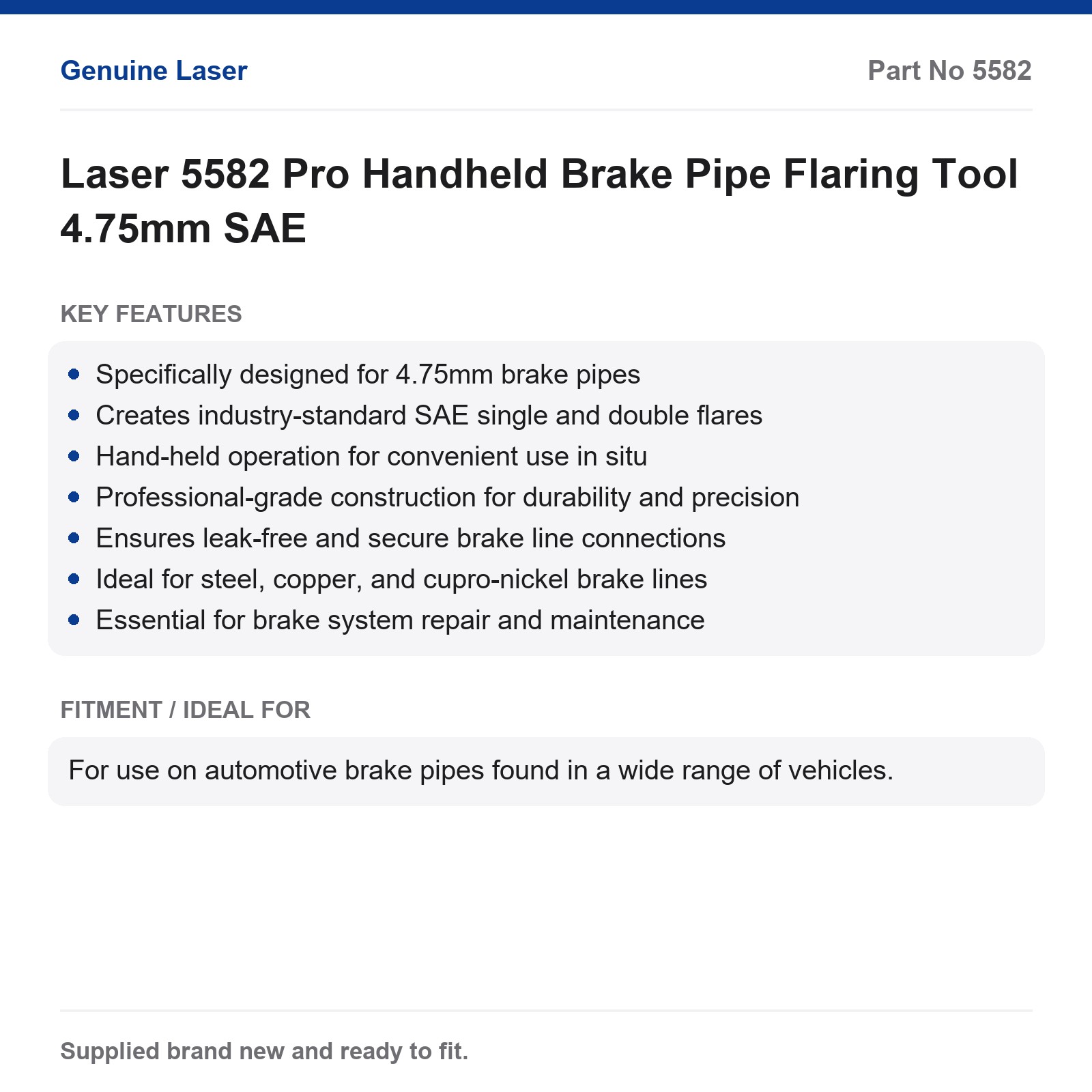 Laser Tools 5582 Pro Brake Flaring Tool 4.75mm SAE Single Double Steel Copper - Image 2
