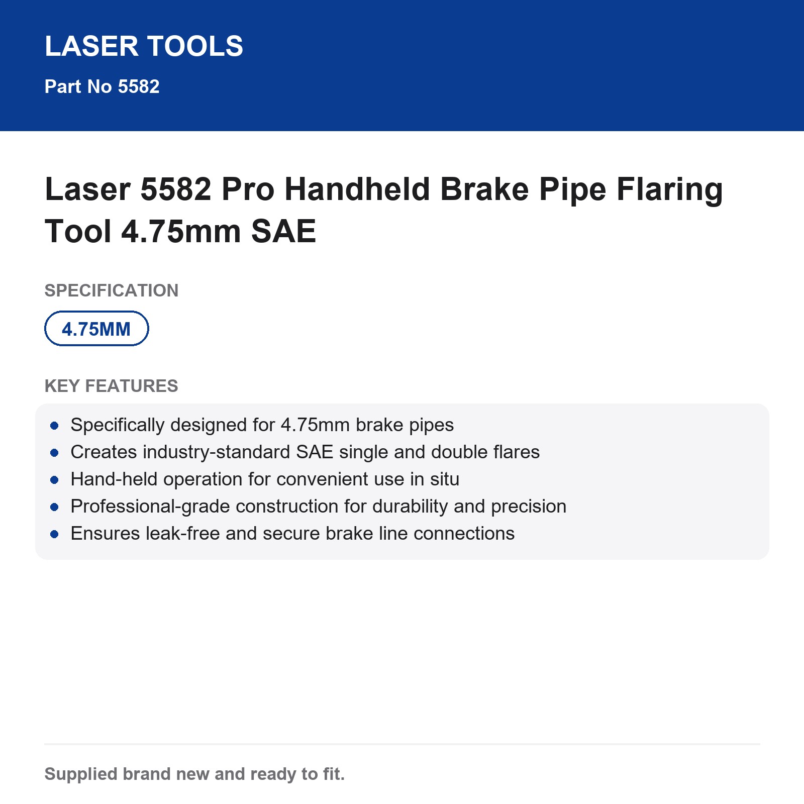 Laser Tools 5582 Pro Brake Flaring Tool 4.75mm SAE Single Double Steel Copper - Image 3
