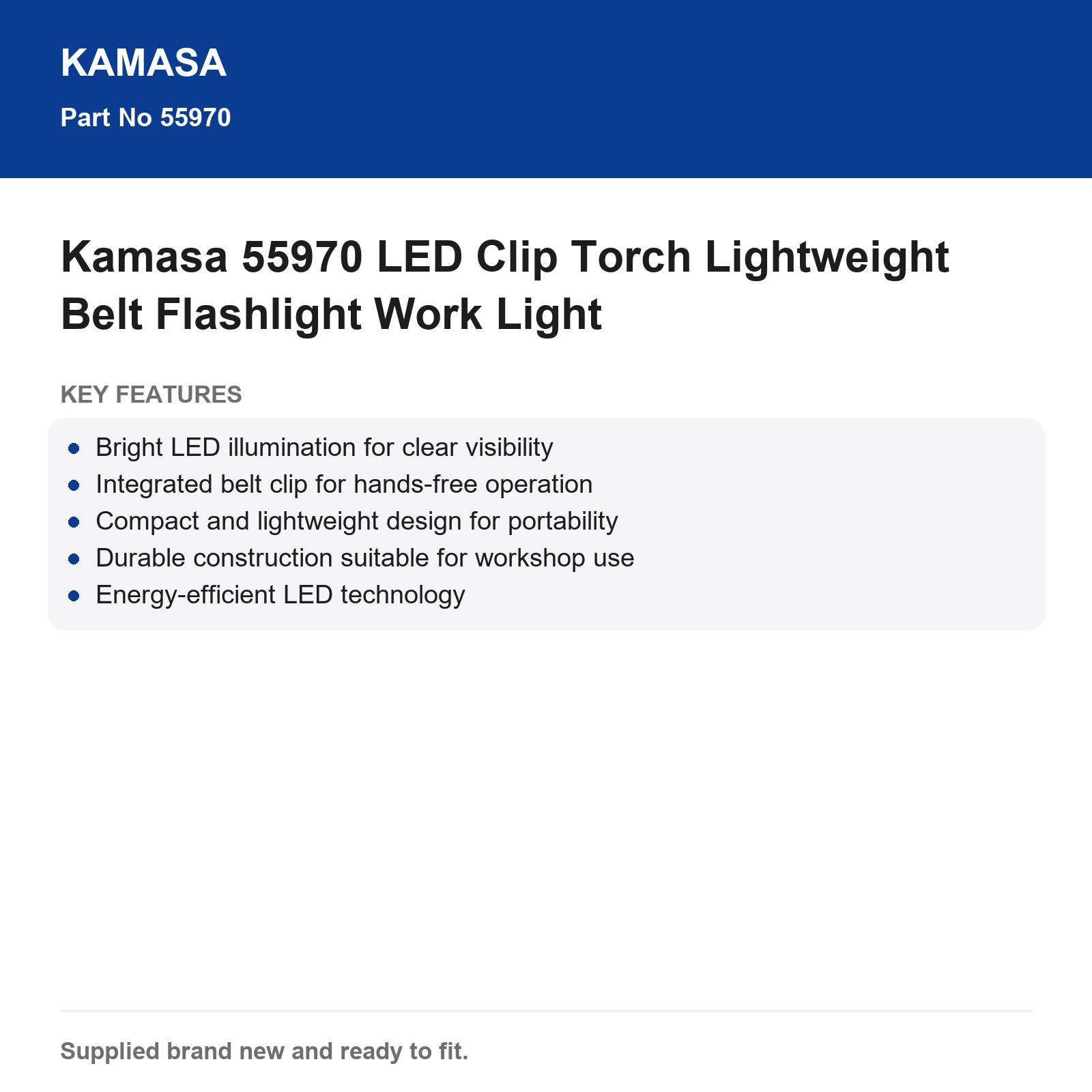Kamasa 55970 LED Clip Torch Lightweight Belt Flashlight Work Light - Image 3
