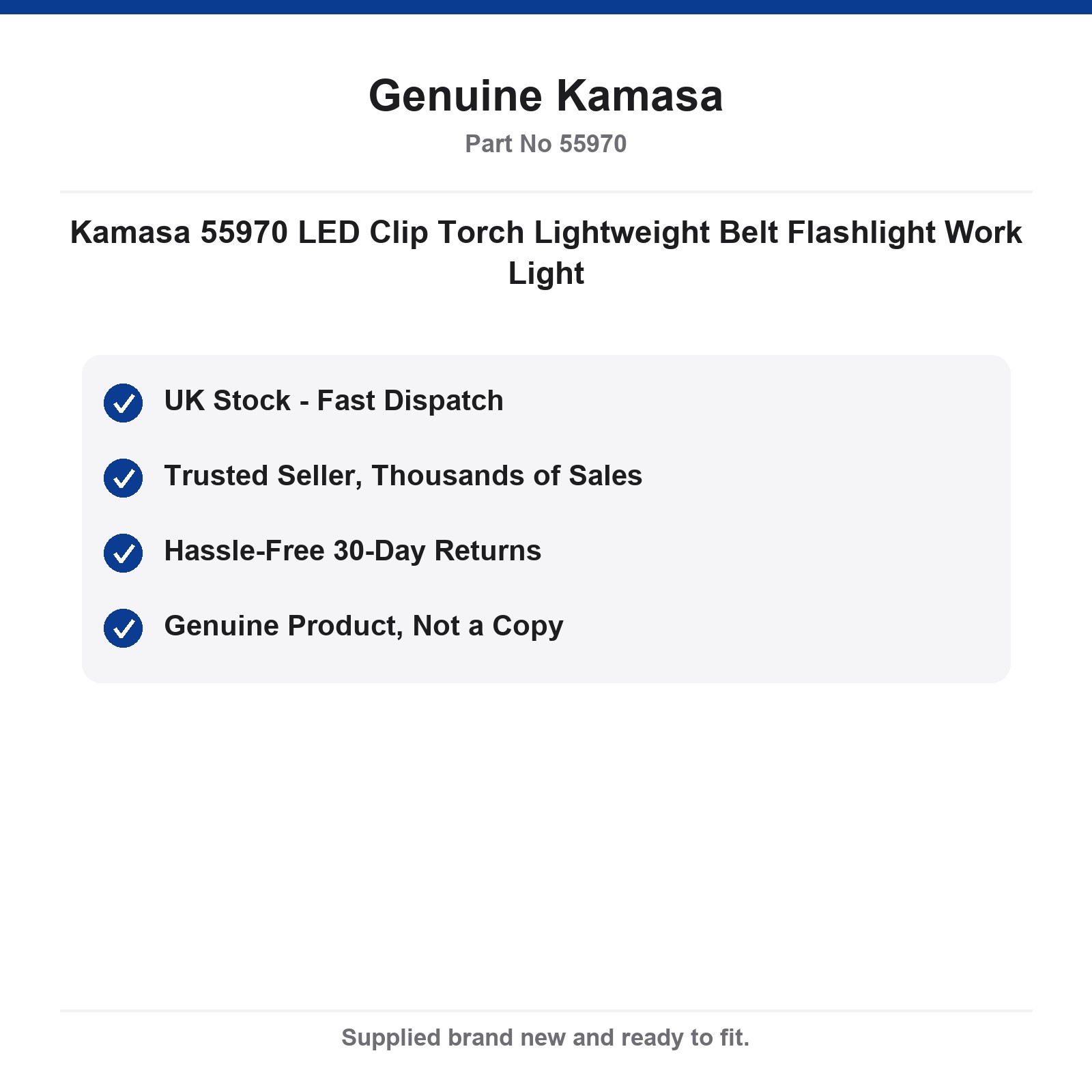 Kamasa 55970 LED Clip Torch Lightweight Belt Flashlight Work Light - Image 4