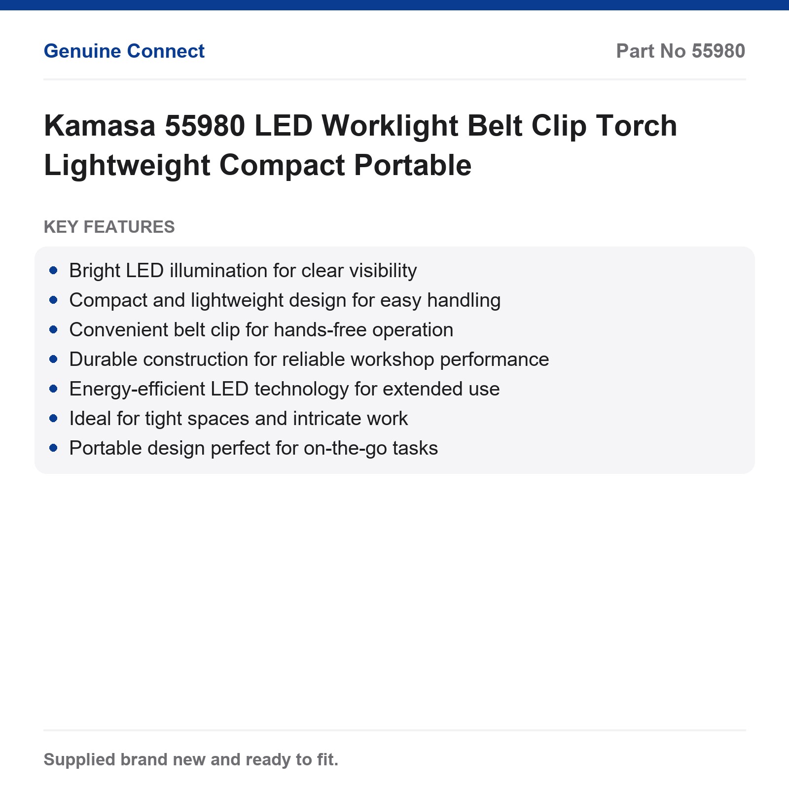 Kamasa 55980 LED Worklight Belt Clip Torch Lightweight Compact Portable - Image 2