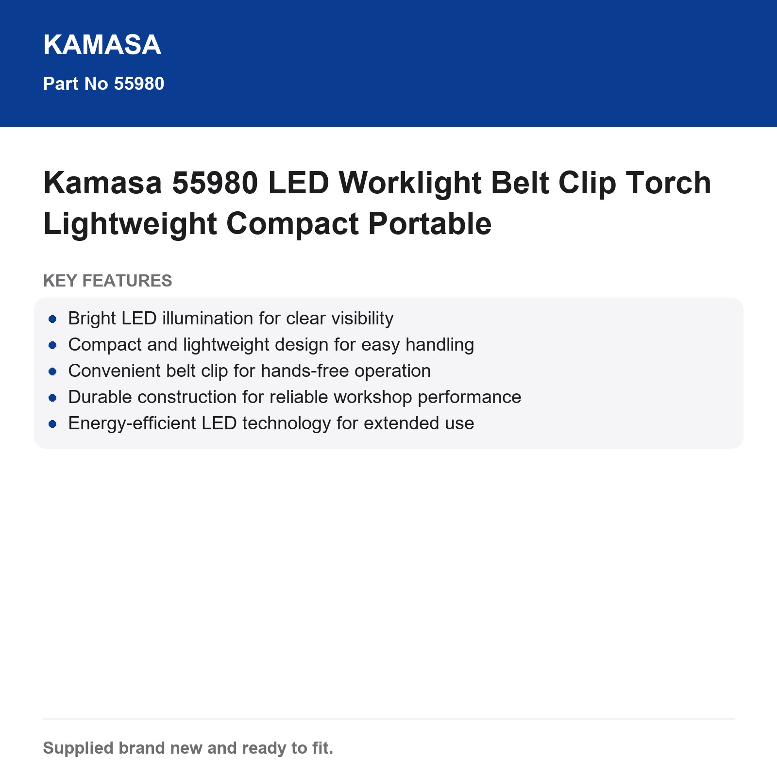 Kamasa 55980 LED Worklight Belt Clip Torch Lightweight Compact Portable - Image 3