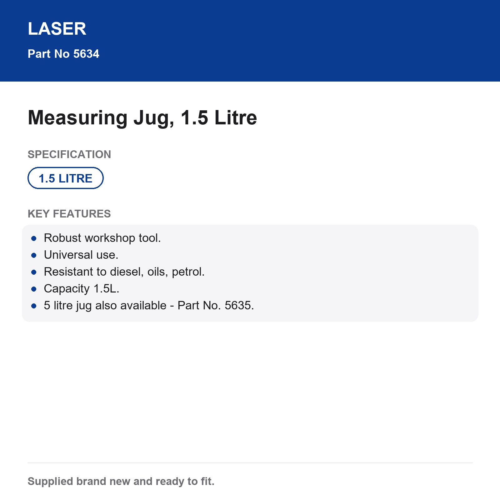 Measuring Jug 1.5L Diesel Oil Petrol Resistant Workshop Tool Laser Connect 5634 - Image 5