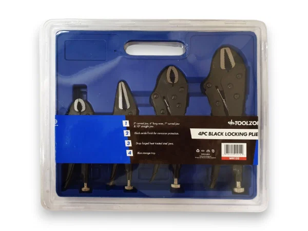 Locking Pliers Set Toolzone 4 Piece Black WR132 - Image 3