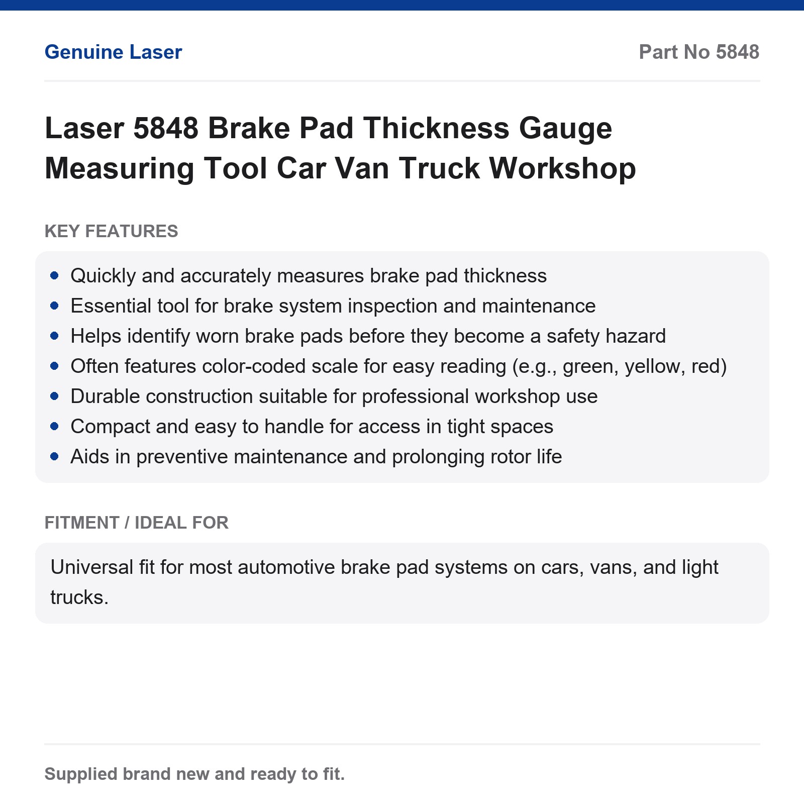 Laser 5848 Brake Pad Thickness Gauge Car Van Truck Workshop - Image 4