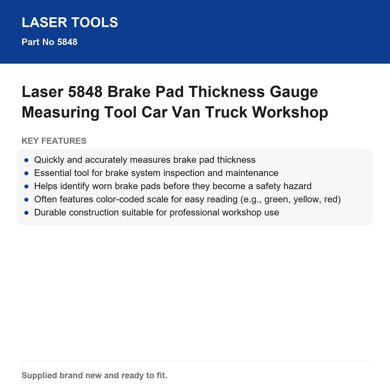 Laser 5848 Brake Pad Thickness Gauge Car Van Truck Workshop - Image 5