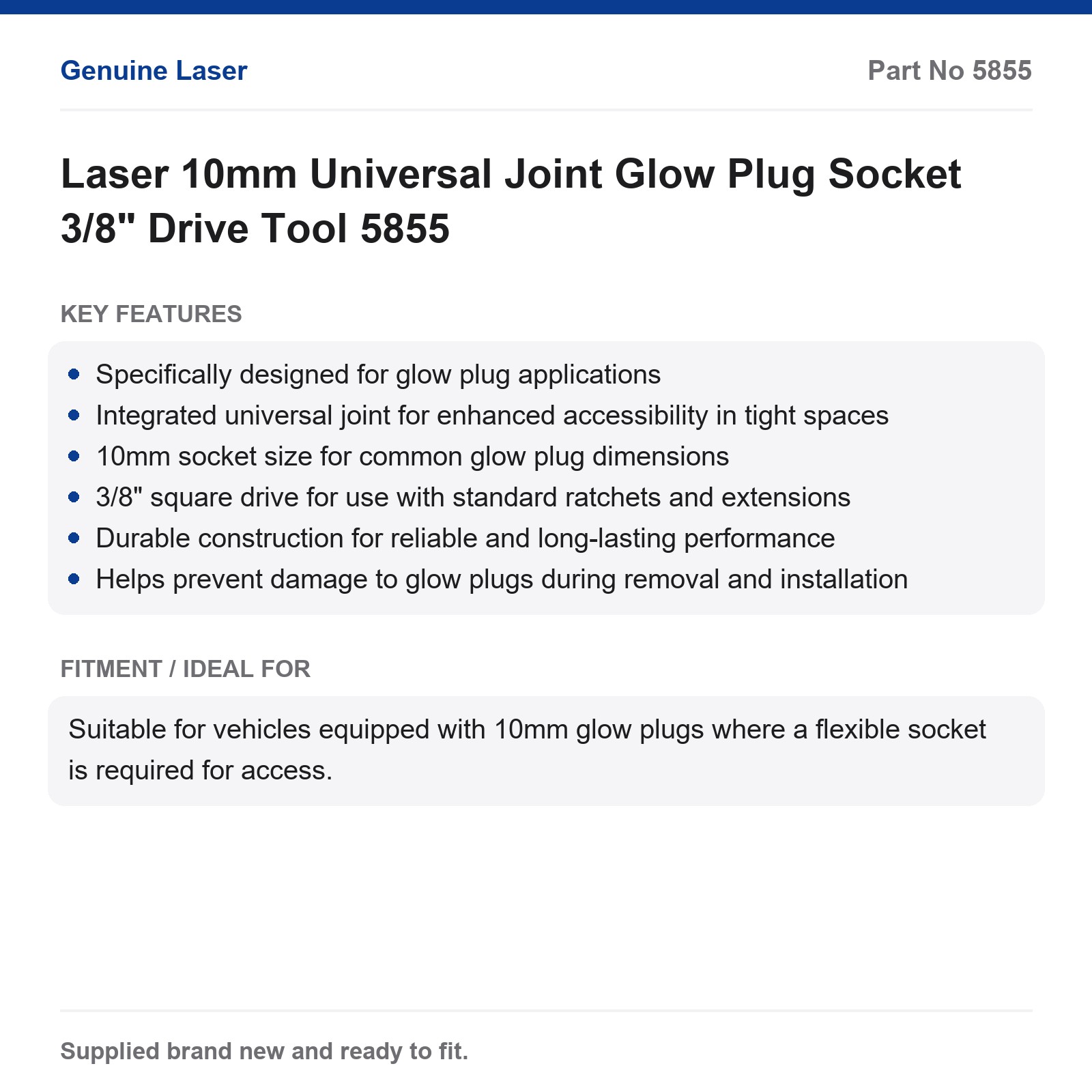 Laser 10mm Universal Joint Glow Plug Socket 3/8" Drive 5855 - Image 7