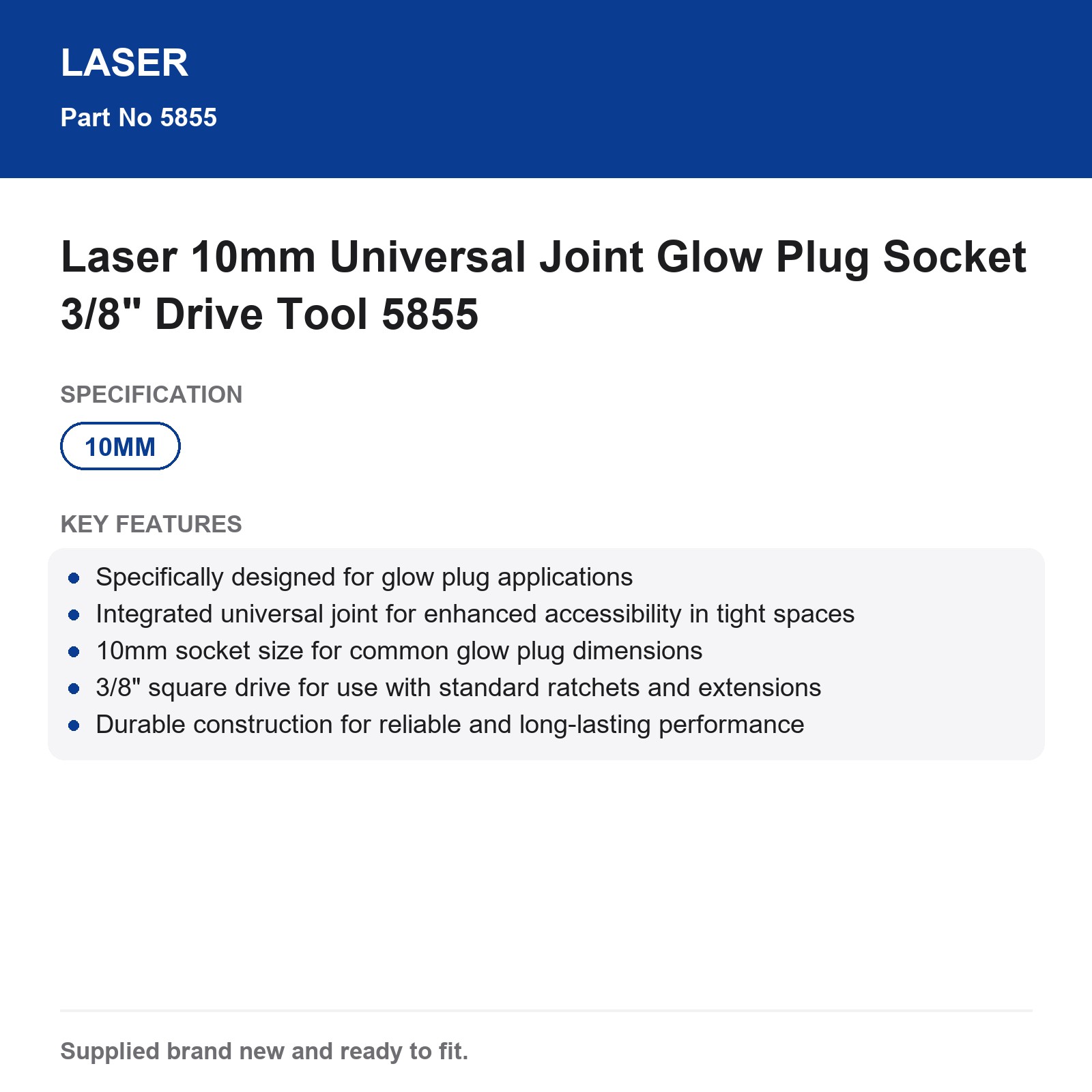 Laser 10mm Universal Joint Glow Plug Socket 3/8" Drive 5855 - Image 8