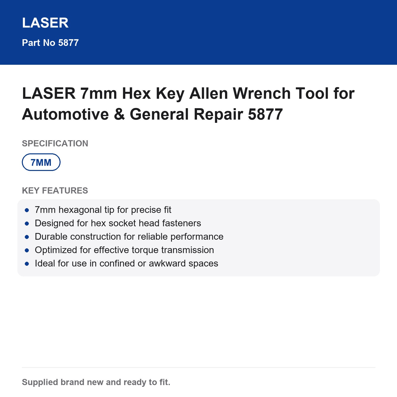 7mm Hex Key Allen Wrench Laser Automotive General Repair Tool 5877 - Image 5