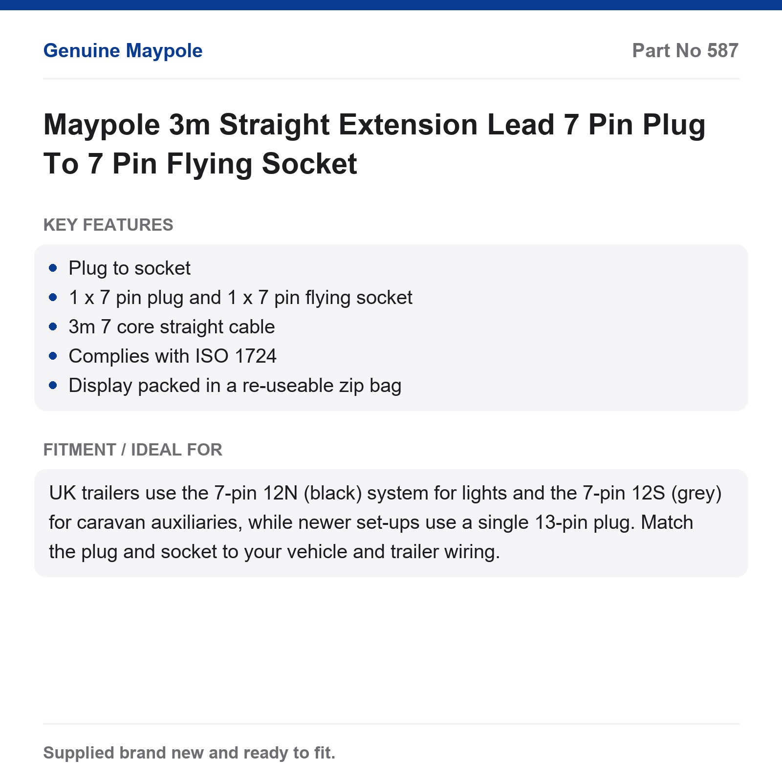 Maypole 7 Pin Trailer Extension Lead 3m Plug To Flying Socket - Image 4