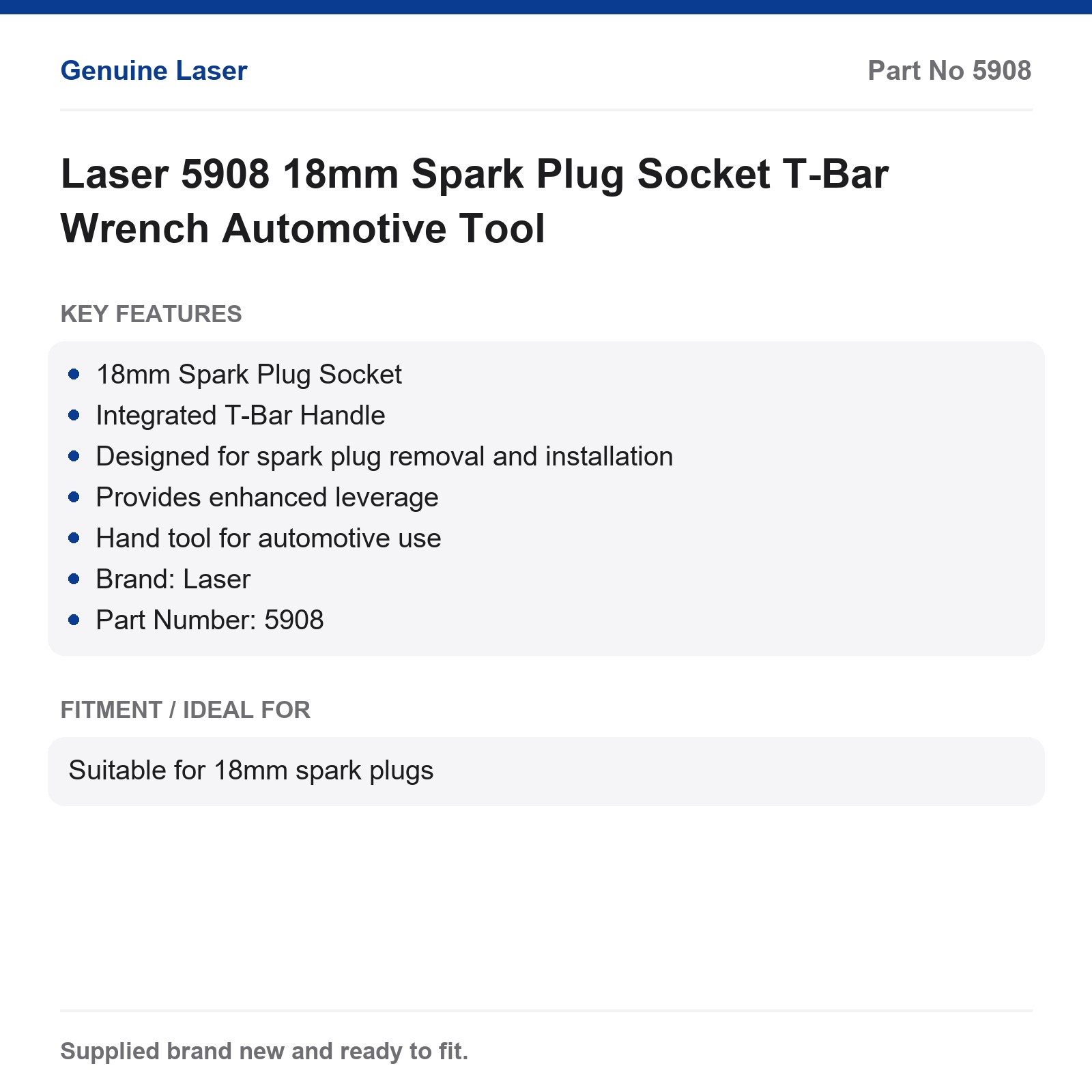 Laser 5908 18mm Spark Plug Socket T-Bar Wrench - Image 5