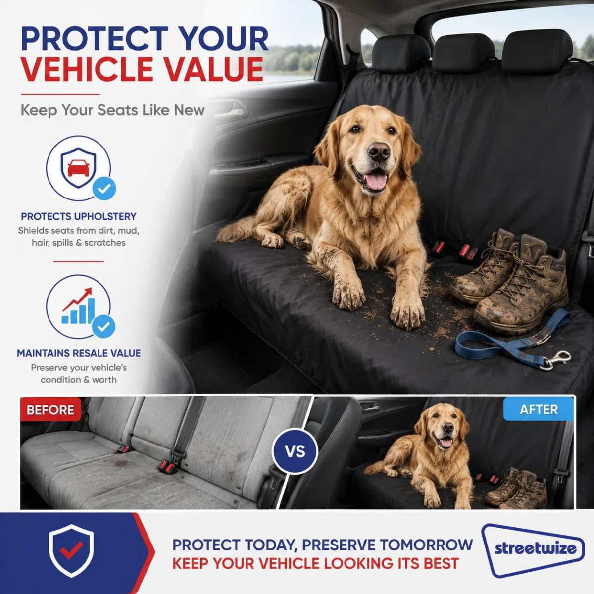 Streetwize Waterproof Single Rear Seat Cover Heavy Duty Black Car Van Universal - Image 3