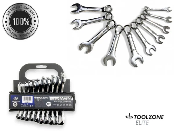 Toolzone TZ 10-Pc Metric Stubby Spanner Wrench Set in Rack