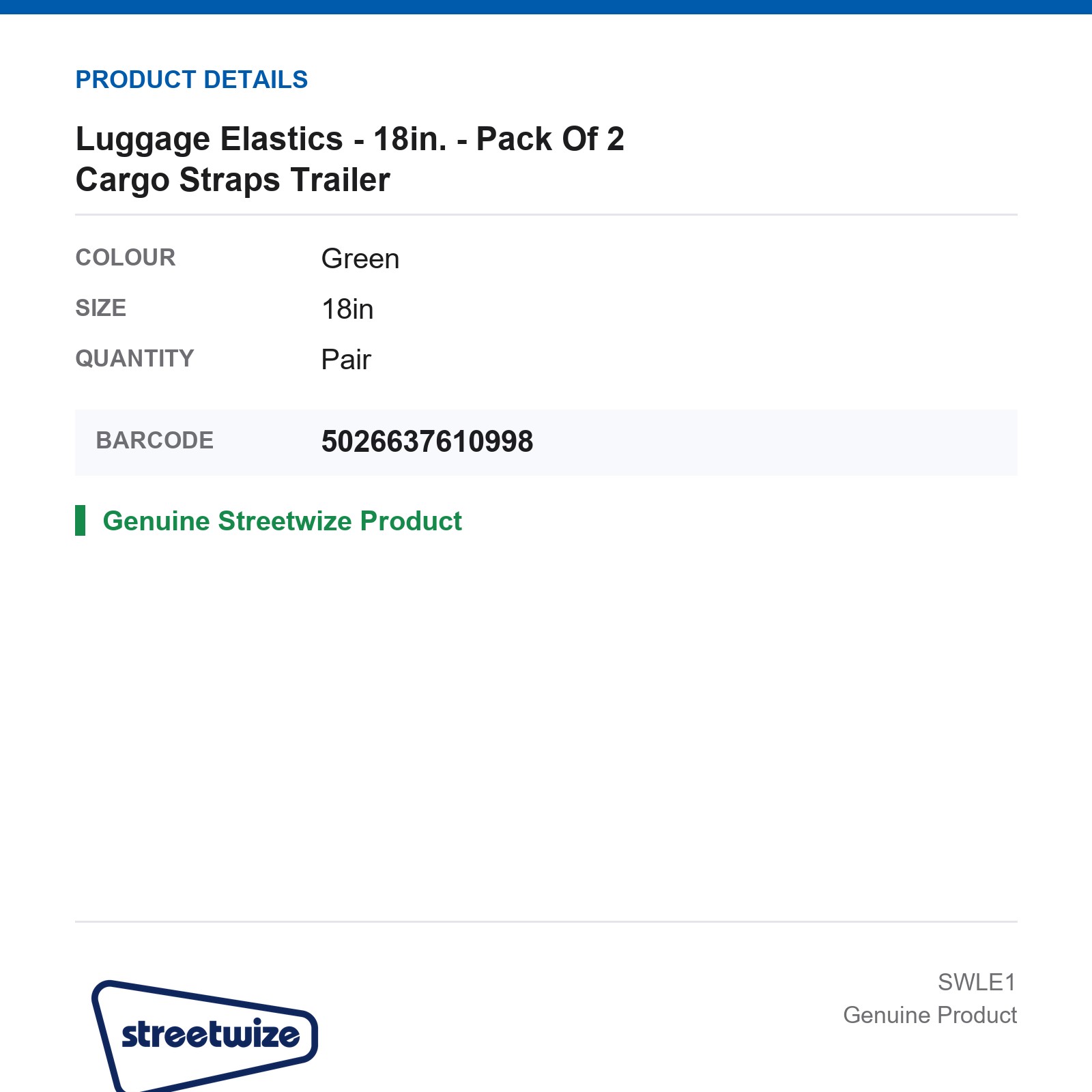 Streetwize Luggage Elastics 18in. Pack Of 2 Cargo Straps Trailer Car Caravan - Image 3