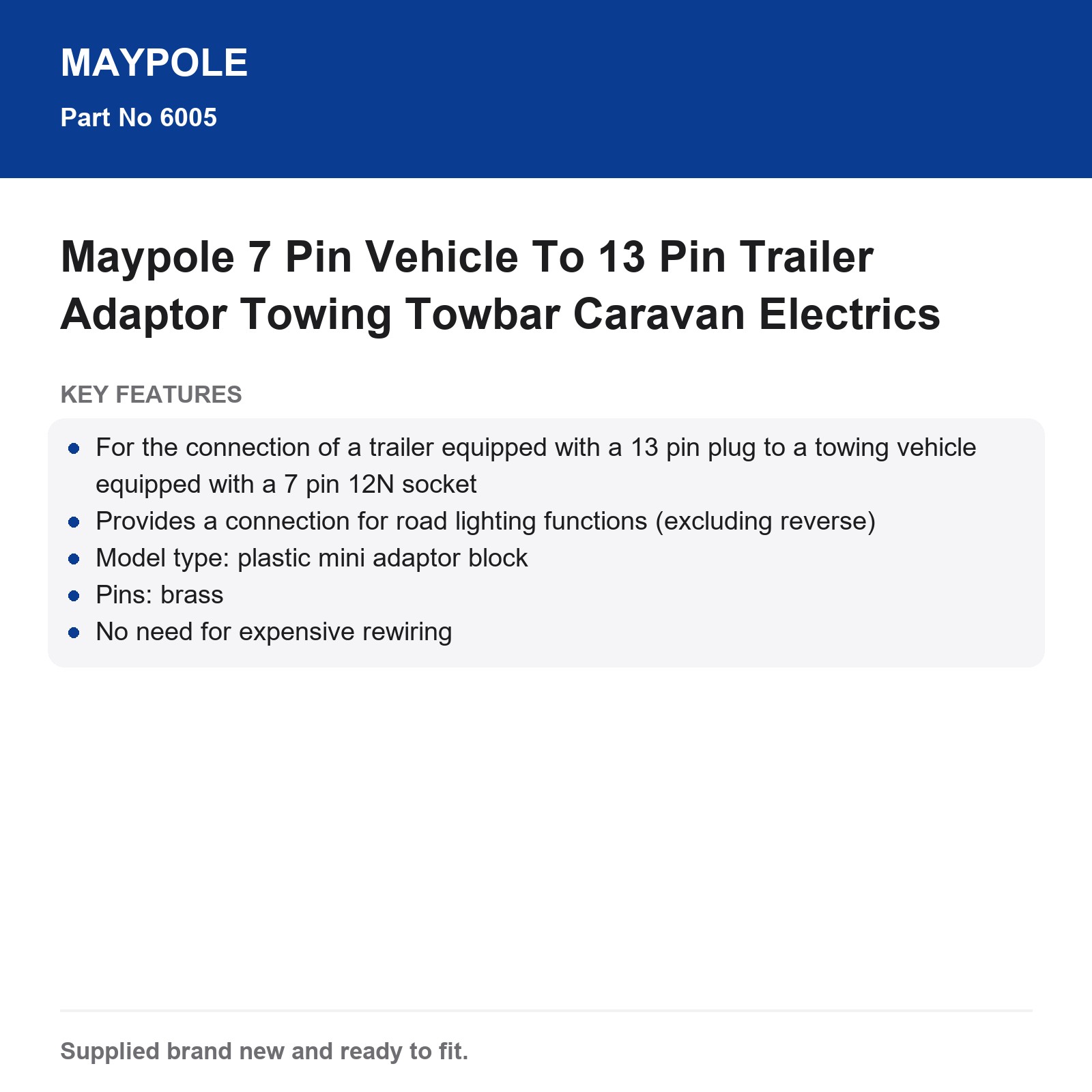 Maypole 7 Pin 12N to 13 Pin Trailer Adaptor Towing Caravan Electrics - Image 6