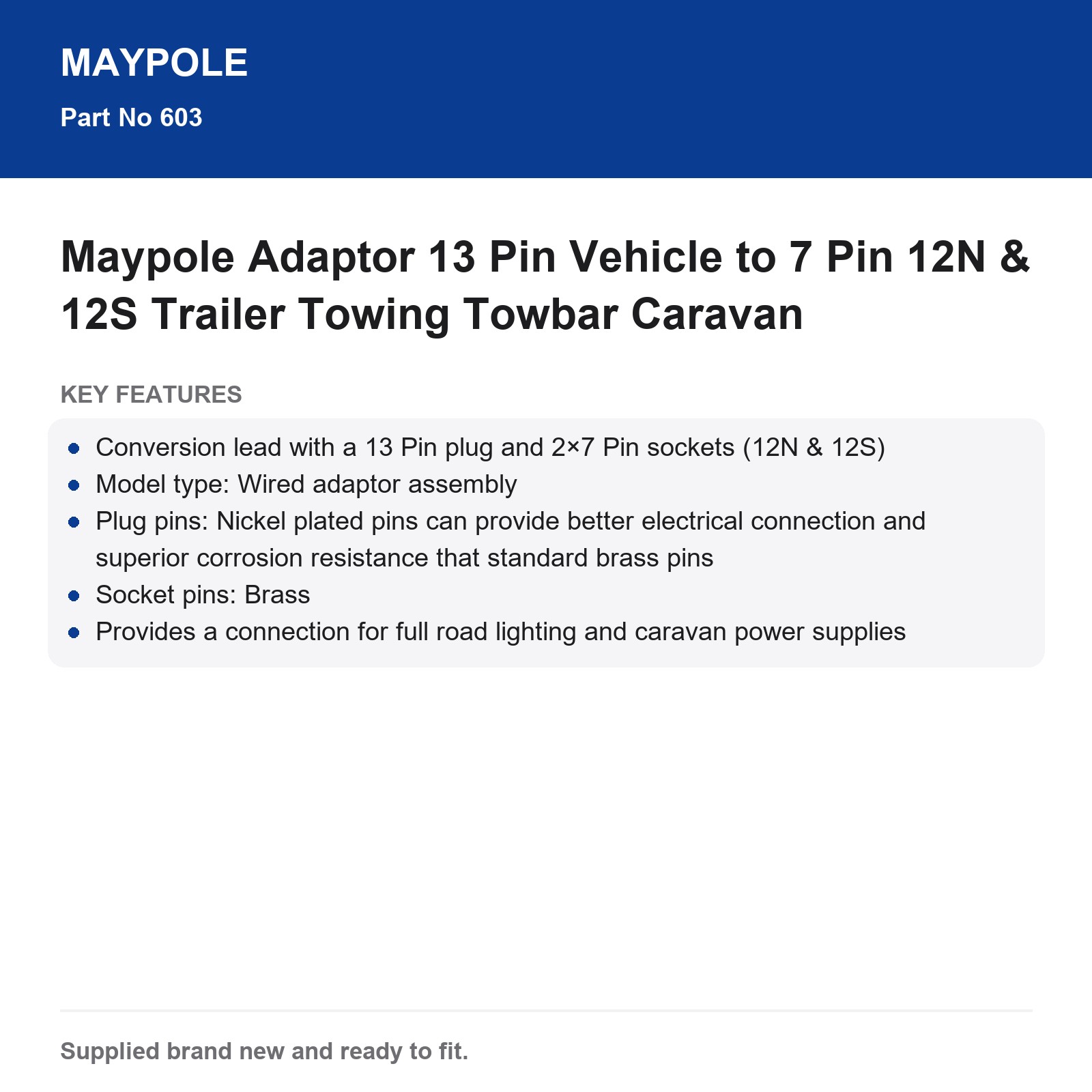 Maypole Adaptor Lead 13 Pin Vehicle to 7 Pin 12N & 12S Trailer Towing Caravan - Image 5