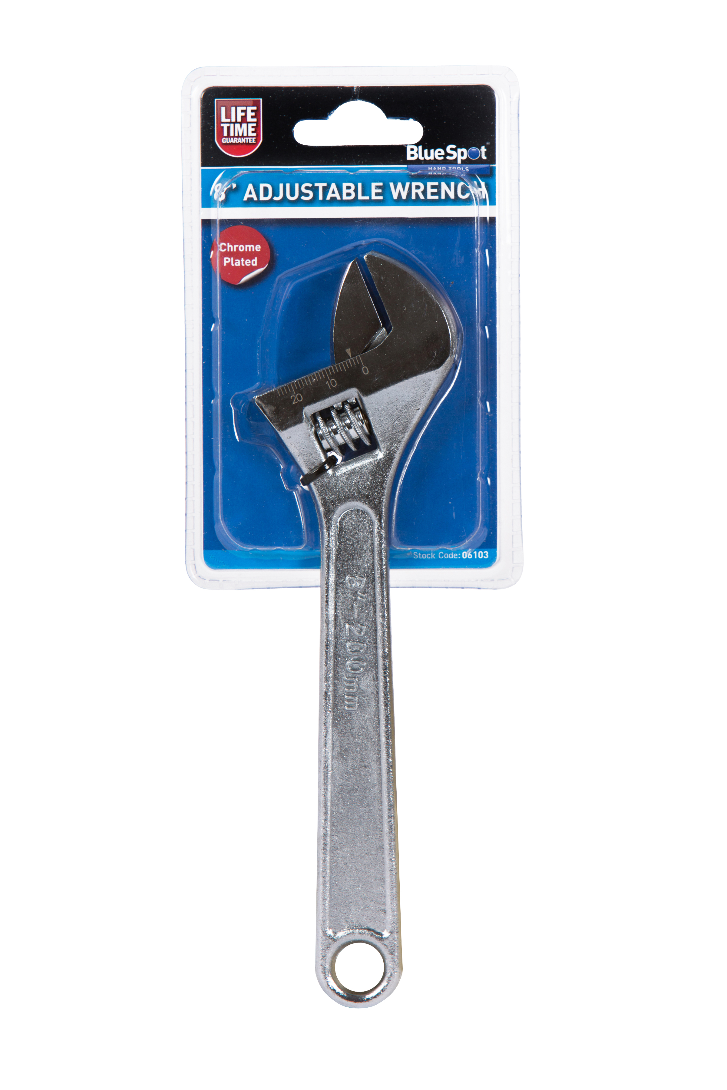 Bluespot Adjustable Wrench 200mm (8″) Carbon Steel Chrome Offset Jaws 28mm