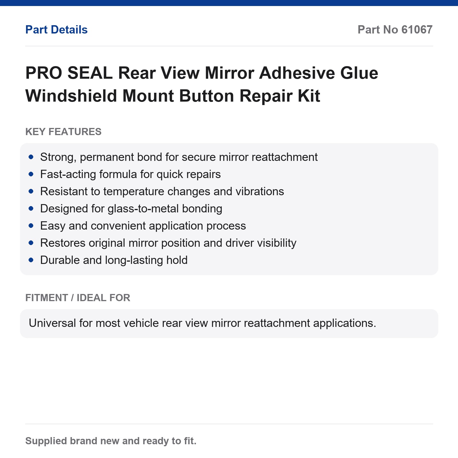 PRO SEAL Rear View Mirror Adhesive Glue Windshield Mount Button Repair Kit - Image 2