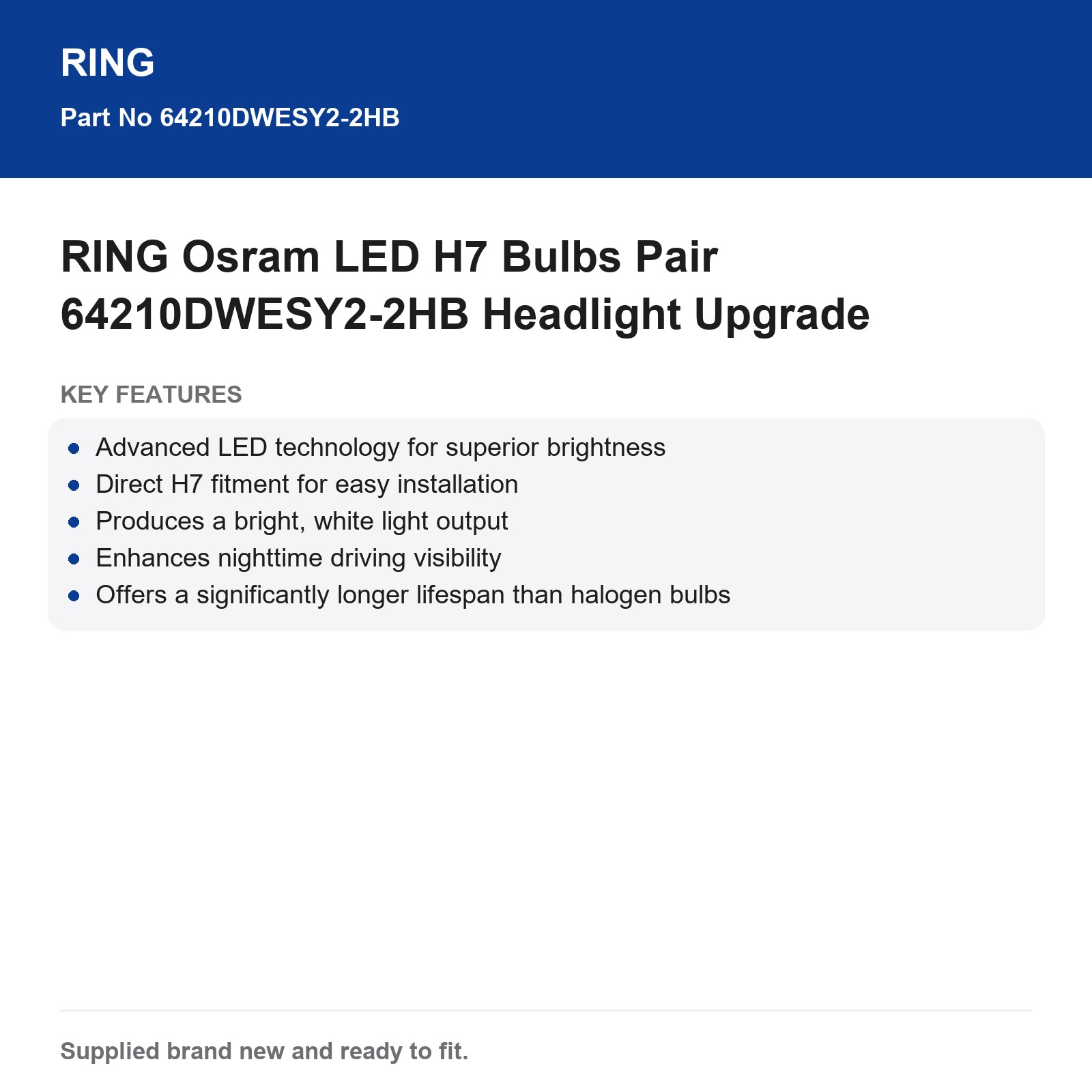 RING Osram LED H7 Bulbs Pair 64210DWESY2-2HB Headlight Upgrade - Image 3