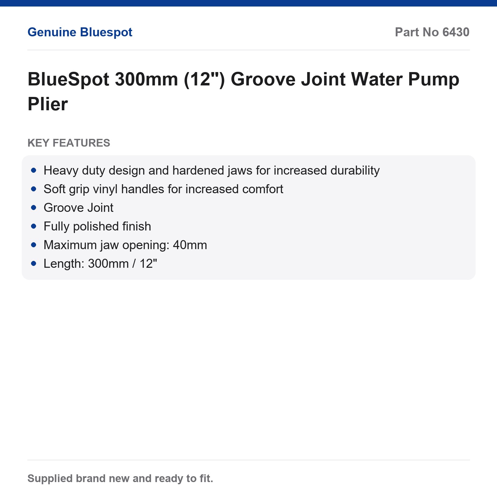 BlueSpot 300mm (12") Groove Joint Water Pump Plier - Image 3