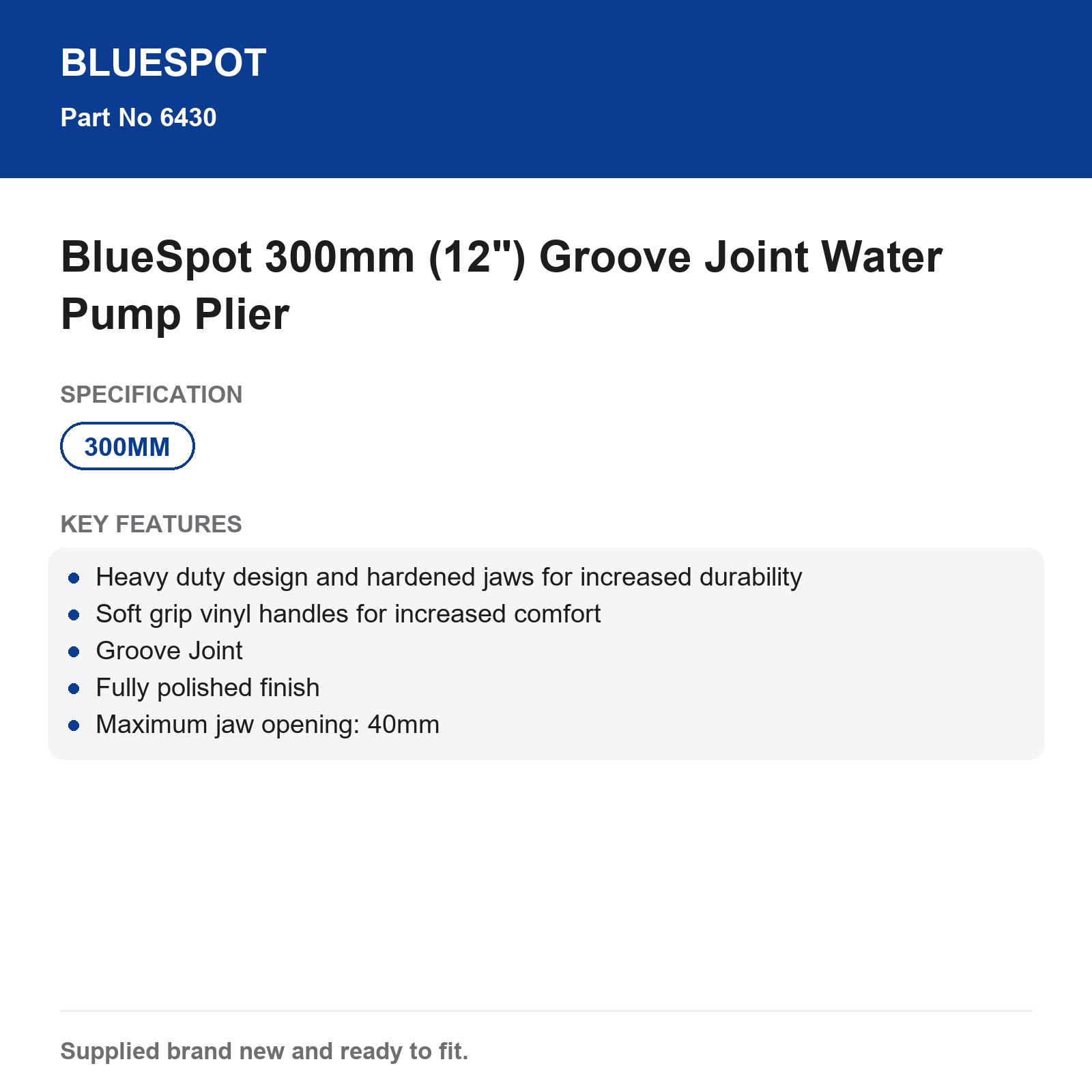 BlueSpot 300mm (12") Groove Joint Water Pump Plier - Image 4