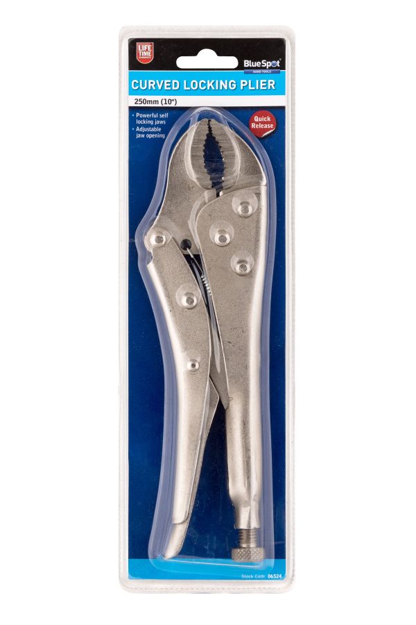 BlueSpot 250mm 10″ Curved Locking Plier Nickel Plated Steel Self-Locking