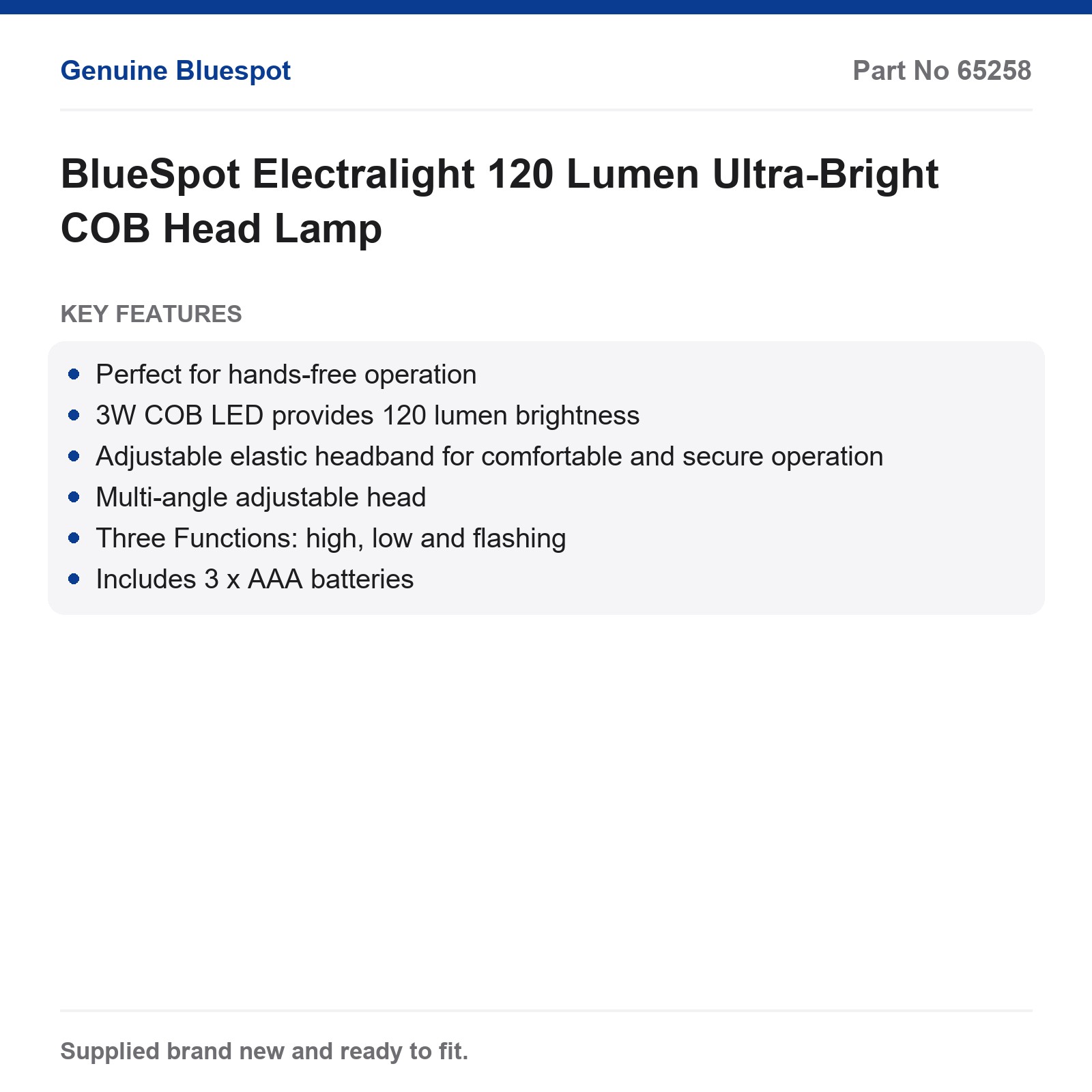 COB LED Head Lamp 120 Lumen BlueSpot Electralight - Image 3