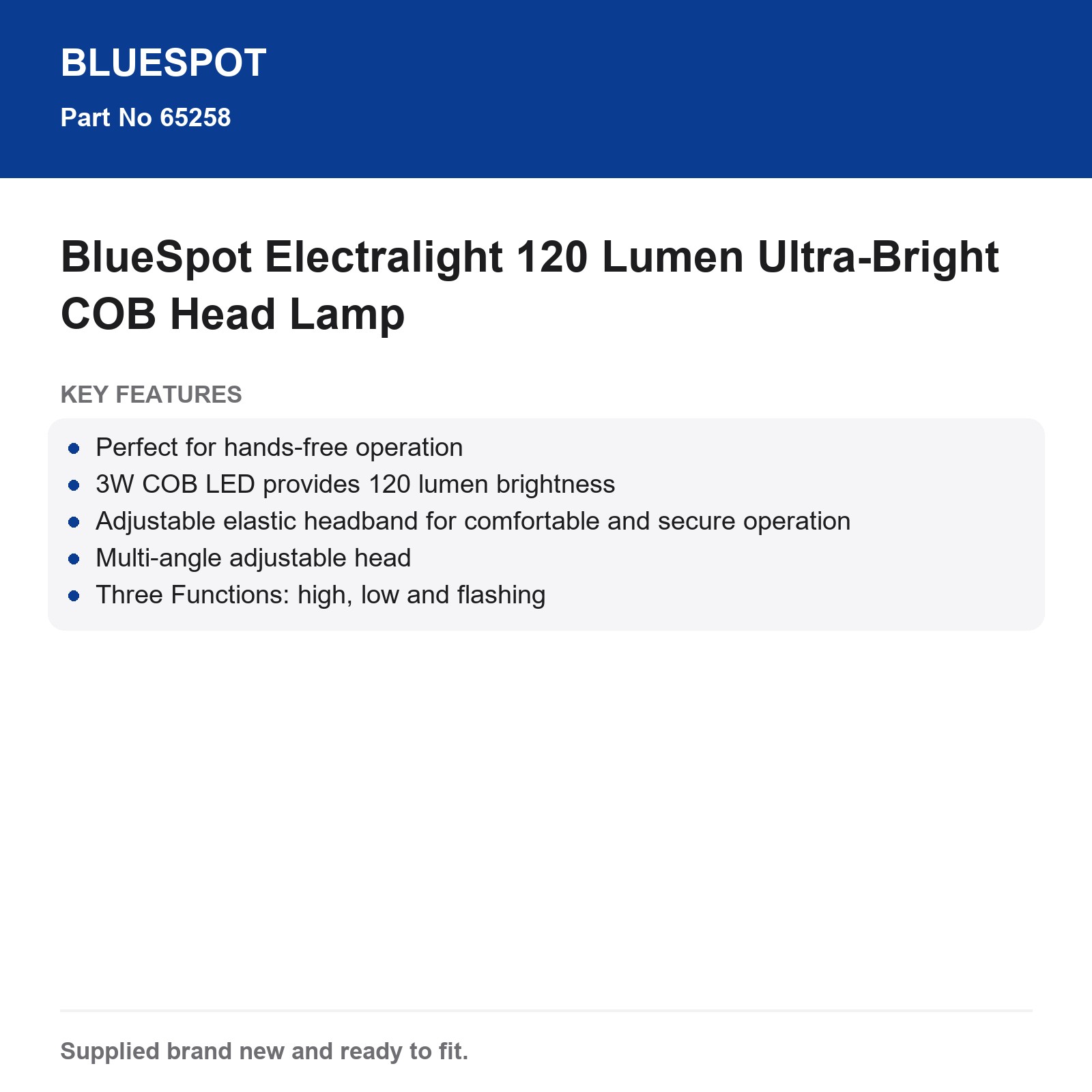 COB LED Head Lamp 120 Lumen BlueSpot Electralight - Image 4