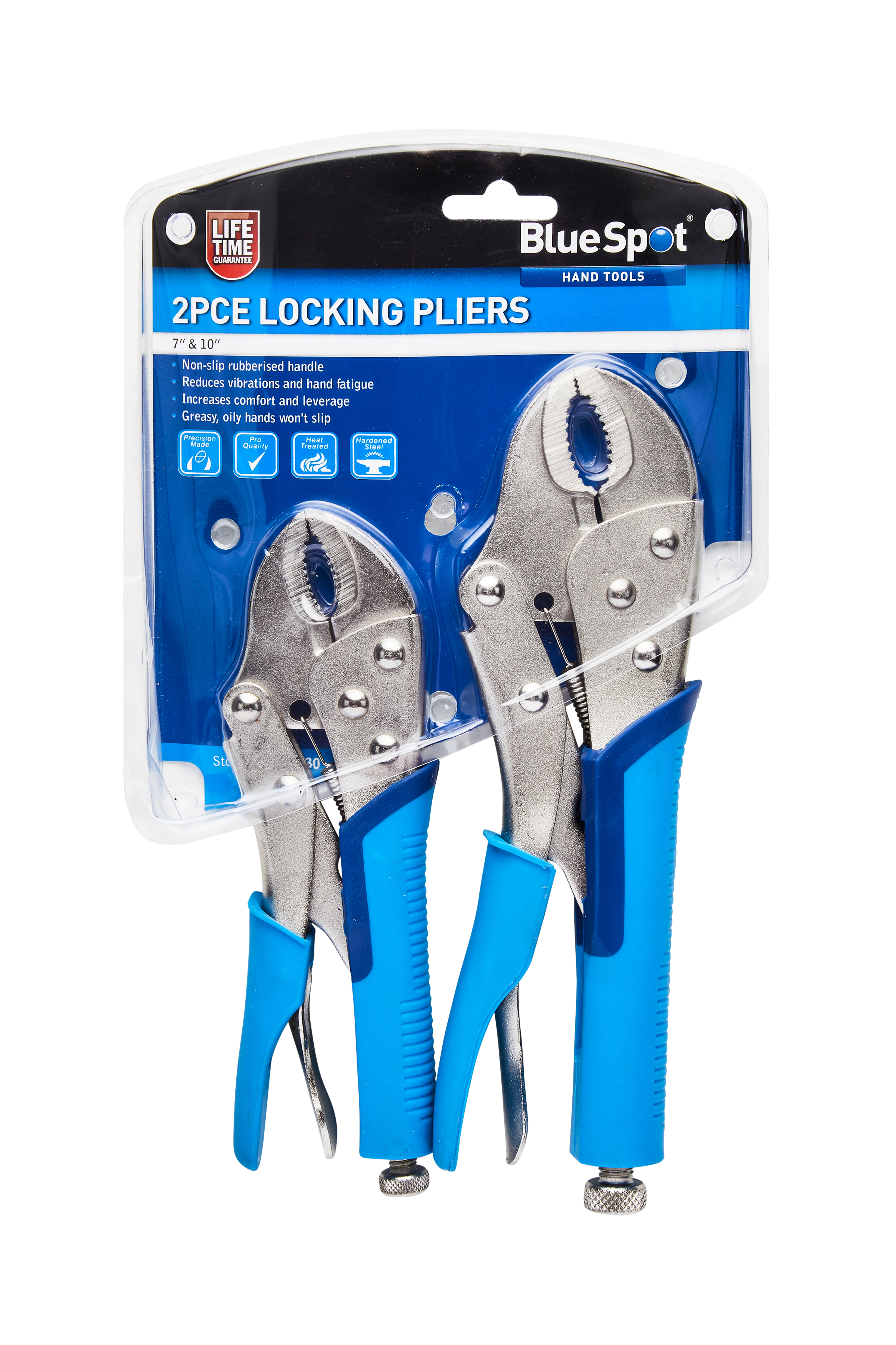 BlueSpot Locking Pliers Curved Soft Grip 2pc 180mm 250mm (7″ 10″) Non-Slip