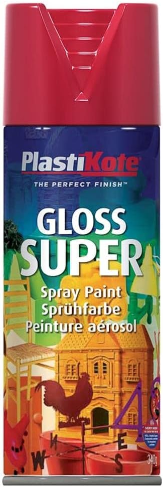 Plasti-Kote Super Gloss Spray Paint Bright Red 400ml Car Auto Bodywork DIY