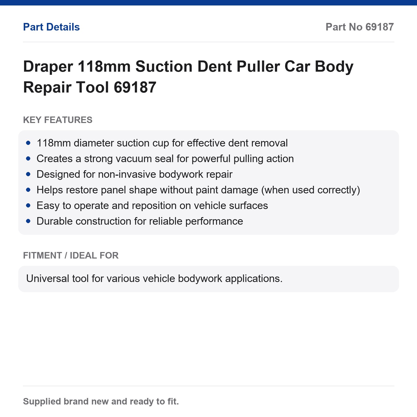 Draper 118mm Suction Dent Puller Car Body Repair Tool 69187 - Image 2