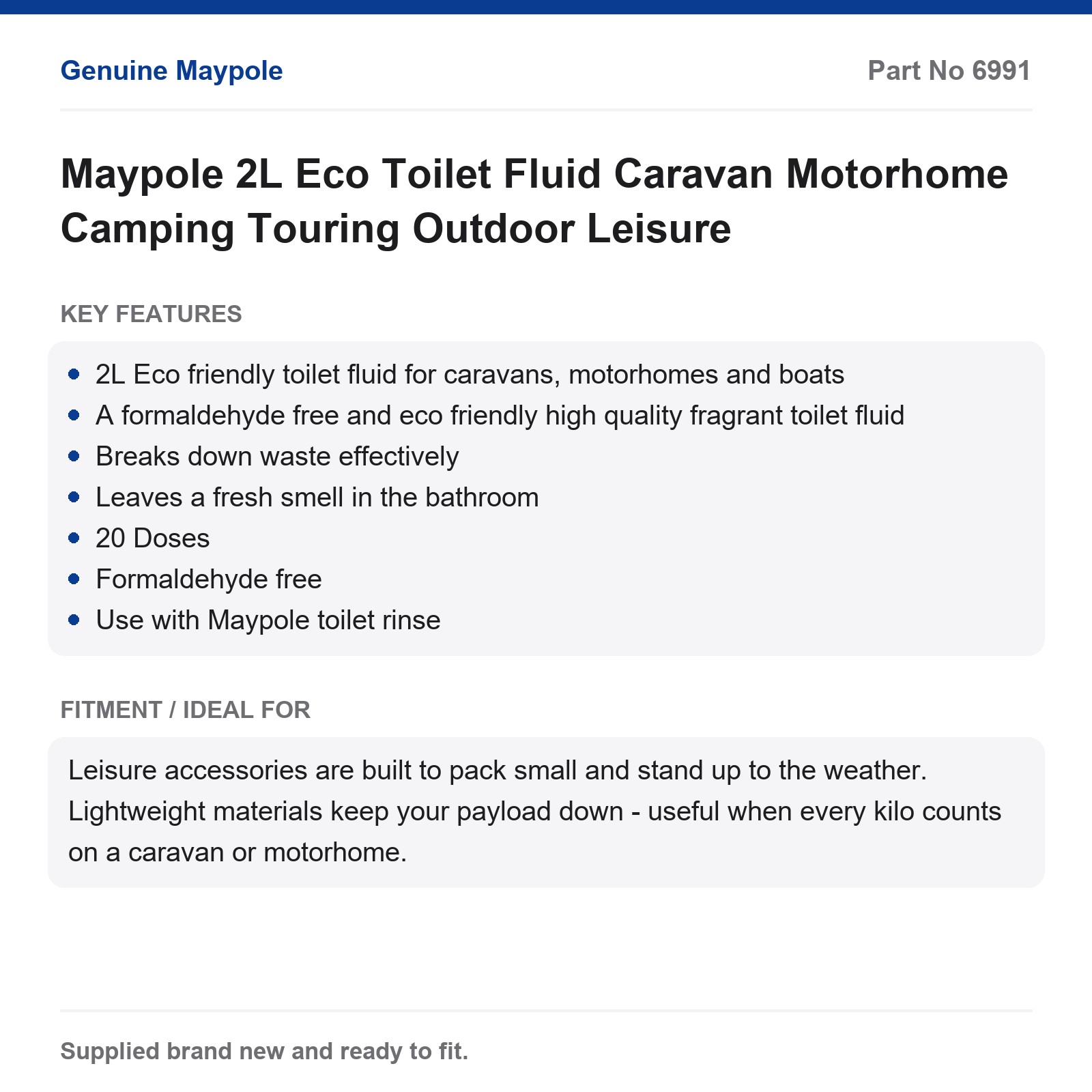 Caravan Motorhome Toilet Fluid Maypole 2L Eco Camping Chemical Formaldehyde Free - Image 4