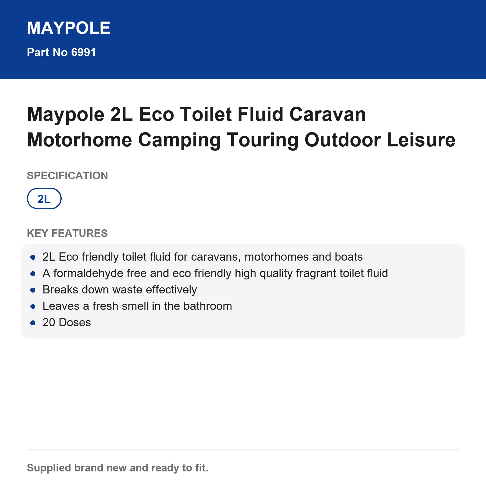 Caravan Motorhome Toilet Fluid Maypole 2L Eco Camping Chemical Formaldehyde Free - Image 5