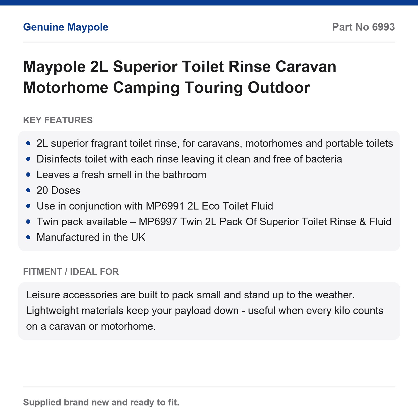 Caravan Motorhome Camping Toilet Rinse Superior Chemical Maypole 2L - Image 4
