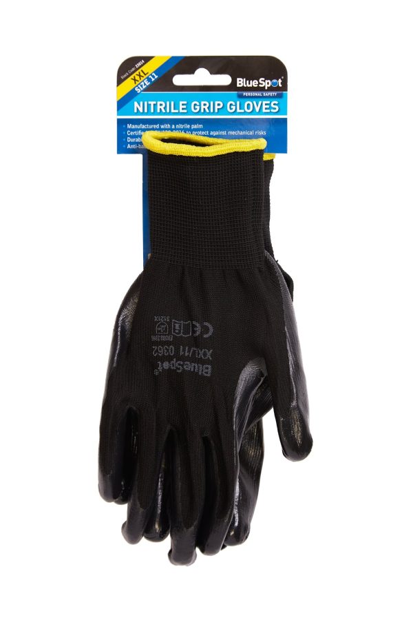 BlueSpot Nitrile Grip Work Gloves XXL EN388 Mechanic Anti-Bacterial