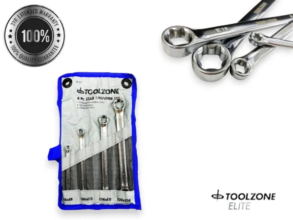 Toolzone 4 Piece Star Dend Ring Spanner Set SP135