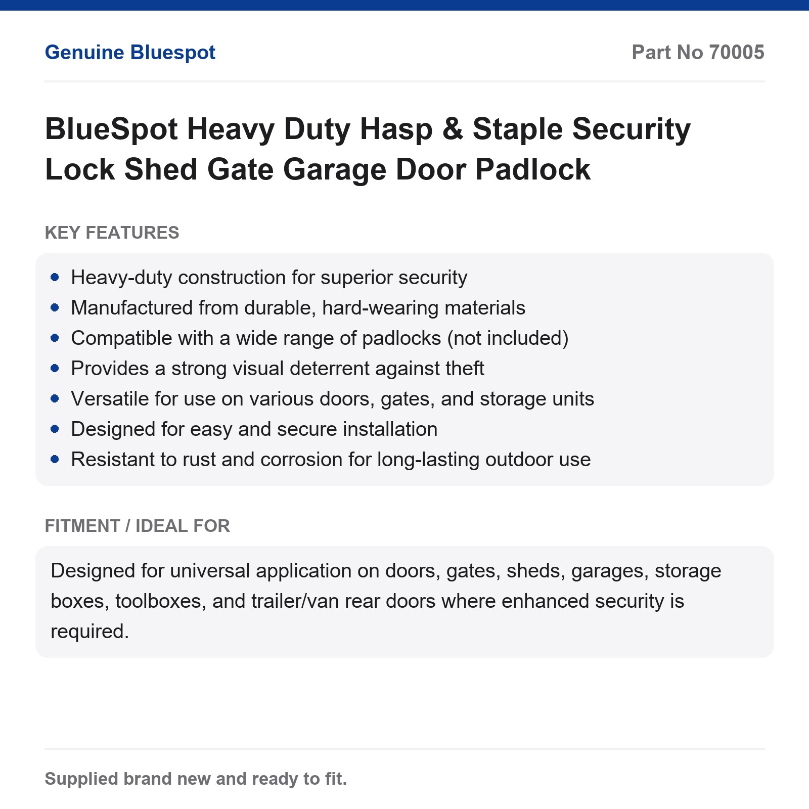 BlueSpot Heavy Duty Hasp & Staple Security Lock Shed Gate Garage Door Padlock - Image 3