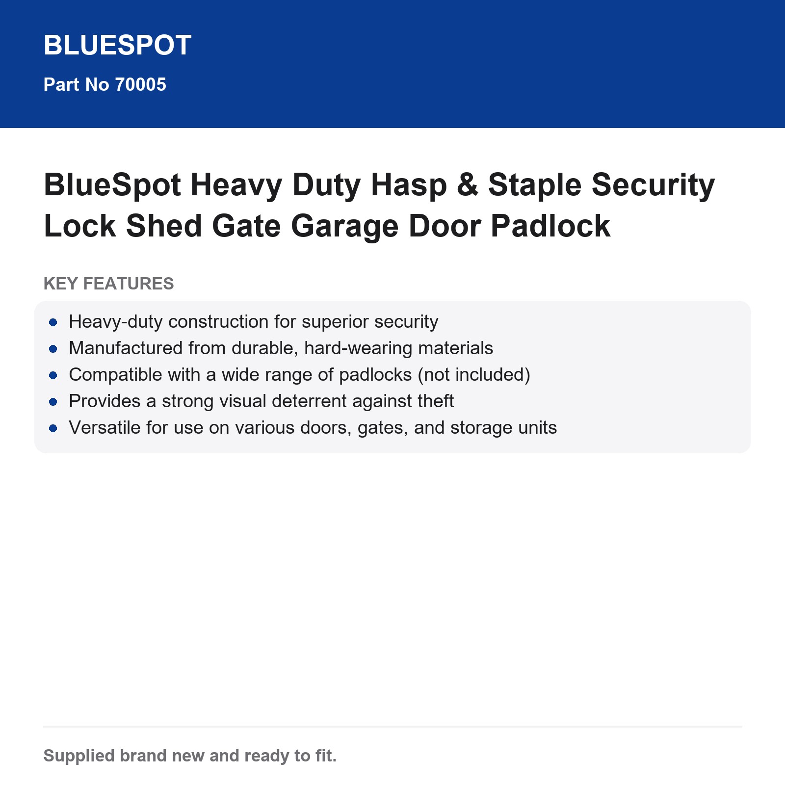 BlueSpot Heavy Duty Hasp & Staple Security Lock Shed Gate Garage Door Padlock - Image 4