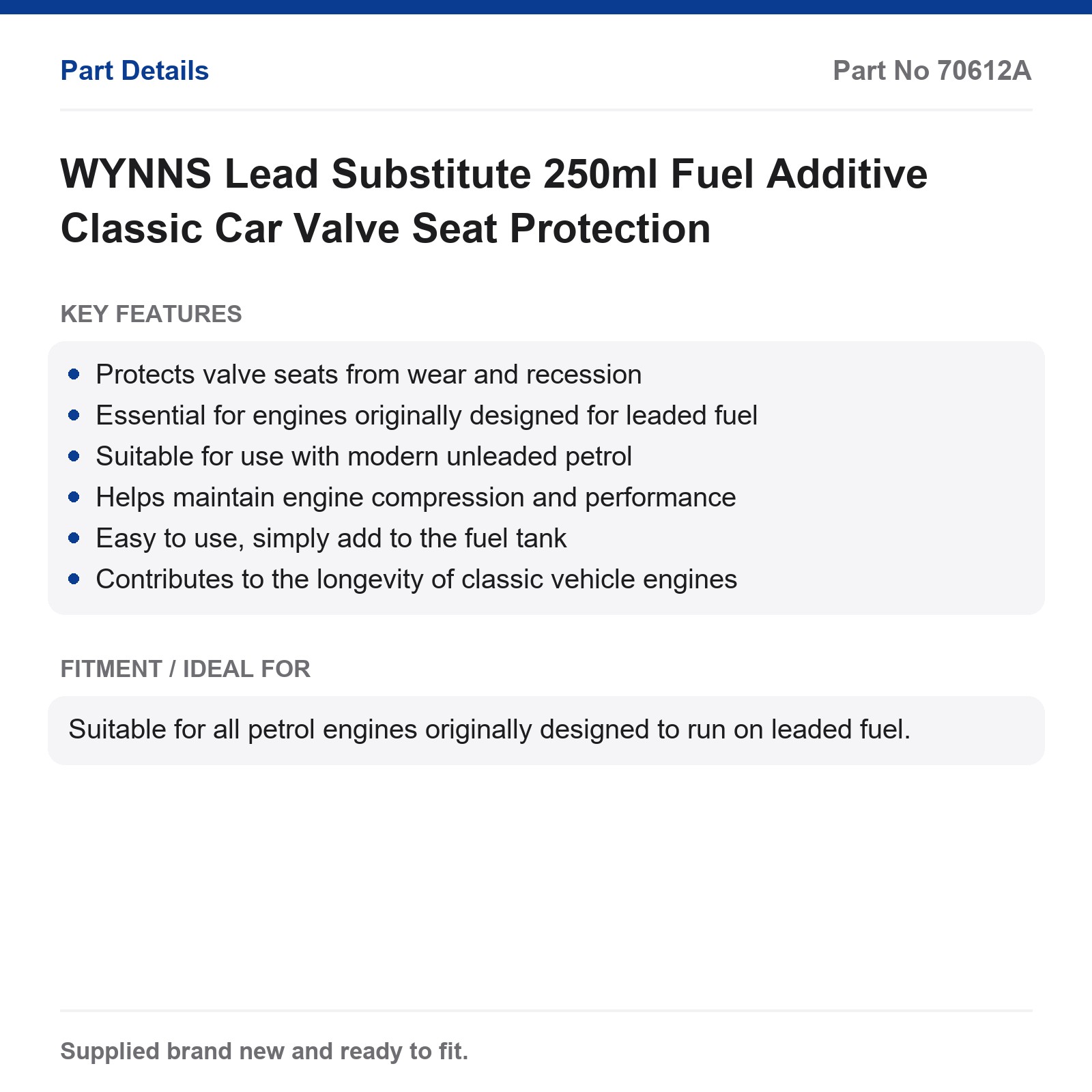 WYNNS Lead Substitute 250ml Fuel Additive Classic Car Valve Seat Protection - Image 2