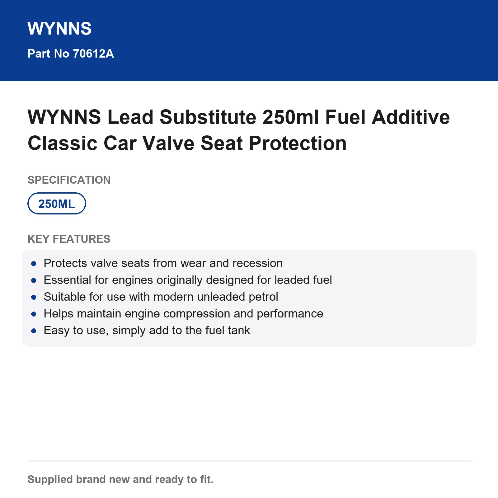 WYNNS Lead Substitute 250ml Fuel Additive Classic Car Valve Seat Protection - Image 3