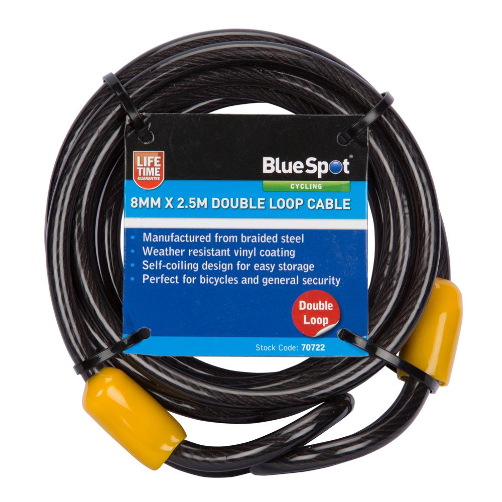 BLUESPOT Double Loop Security Bike Steel Cable 8mm x 2.5m Lock - Image 2