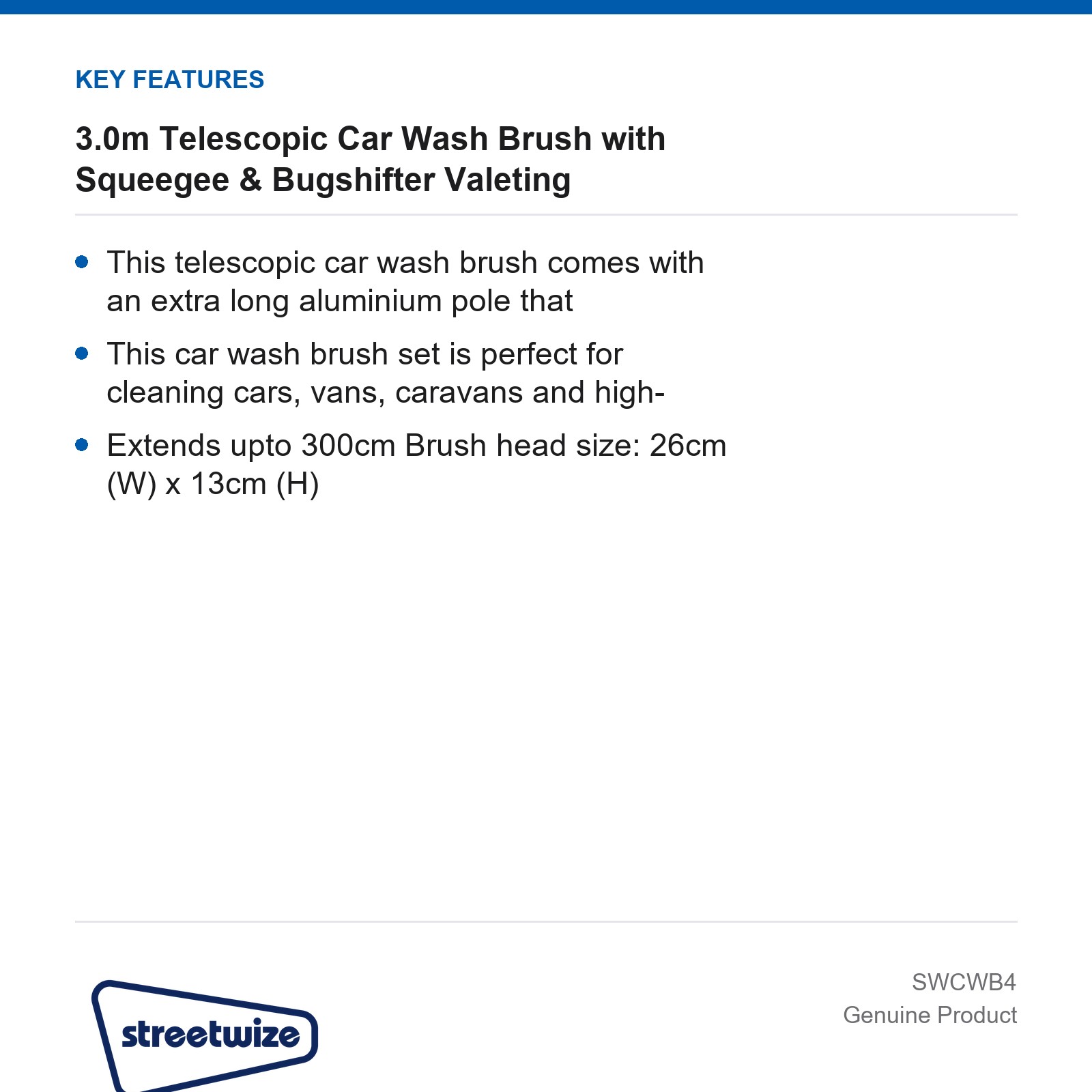 Streetwize 3m Telescopic Car Wash Brush Squeegee Bugshifter - Image 4