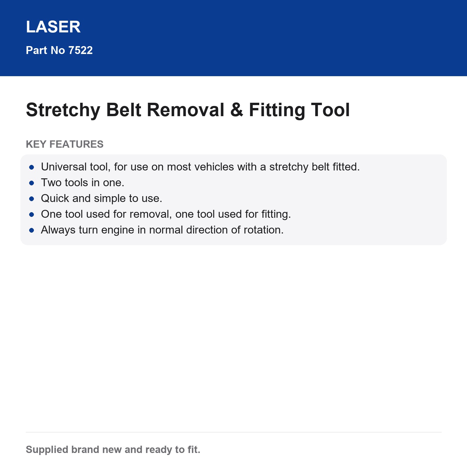 Stretchy Belt Removal & Fitting Tool Universal Auto 2-in-1 Laser 7522 - Image 5